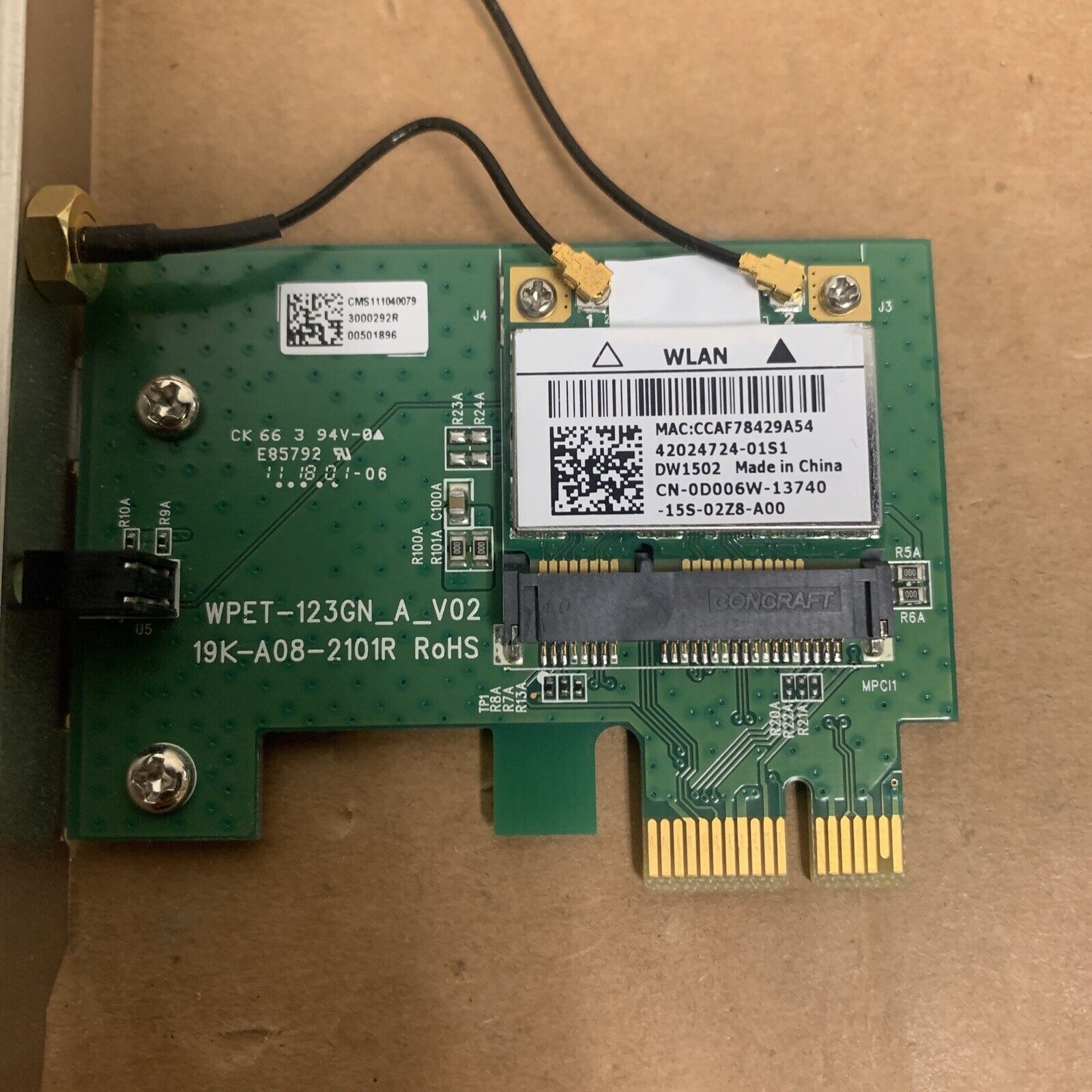 Dell WLAN Wireless Network Card Adapter PCIe CN-056CGK 56CGK - No Antenna