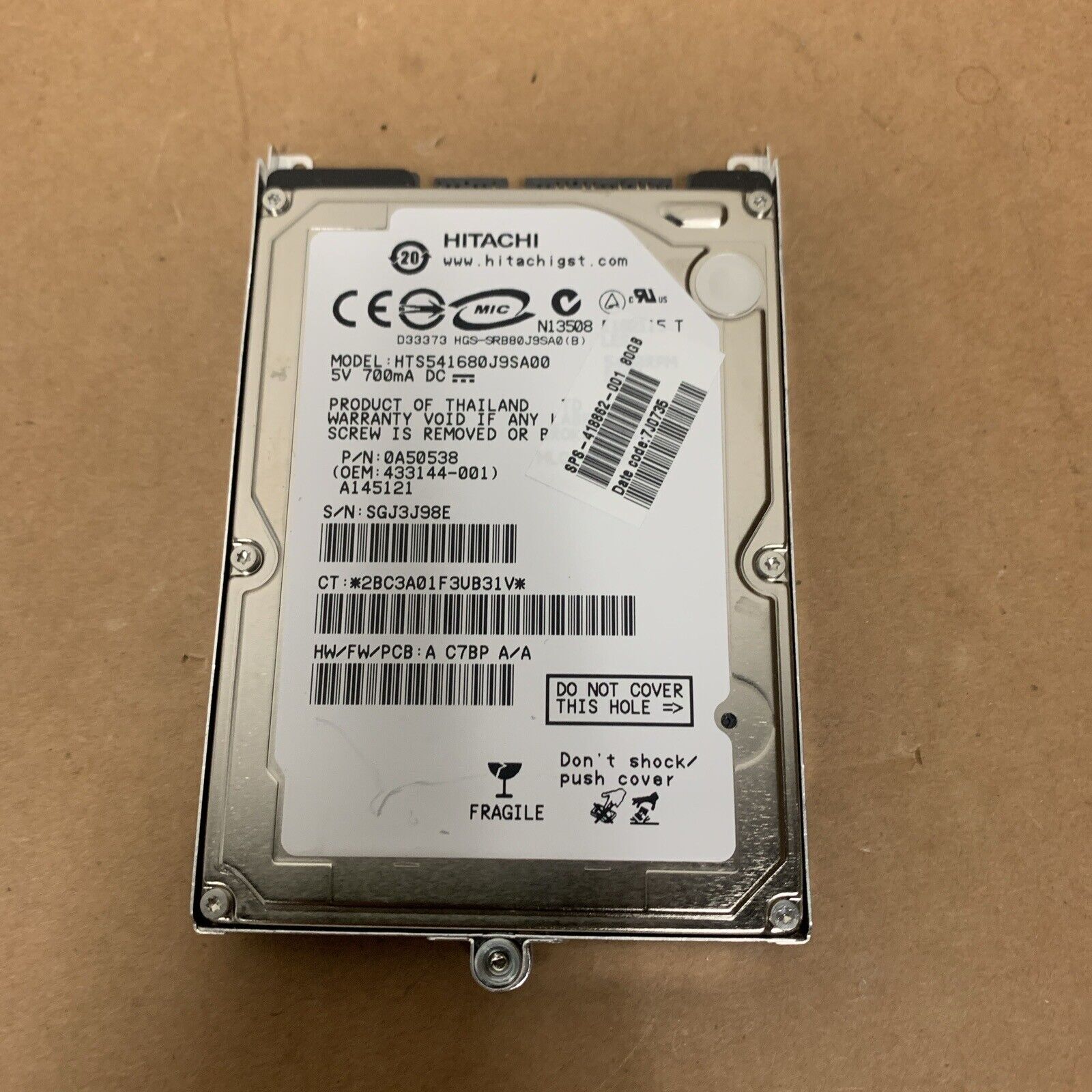 HTS541680J9SA00 Hitachi 80GB SATA 2.5" 9.5MM Hard Drive - Working - With Caddy