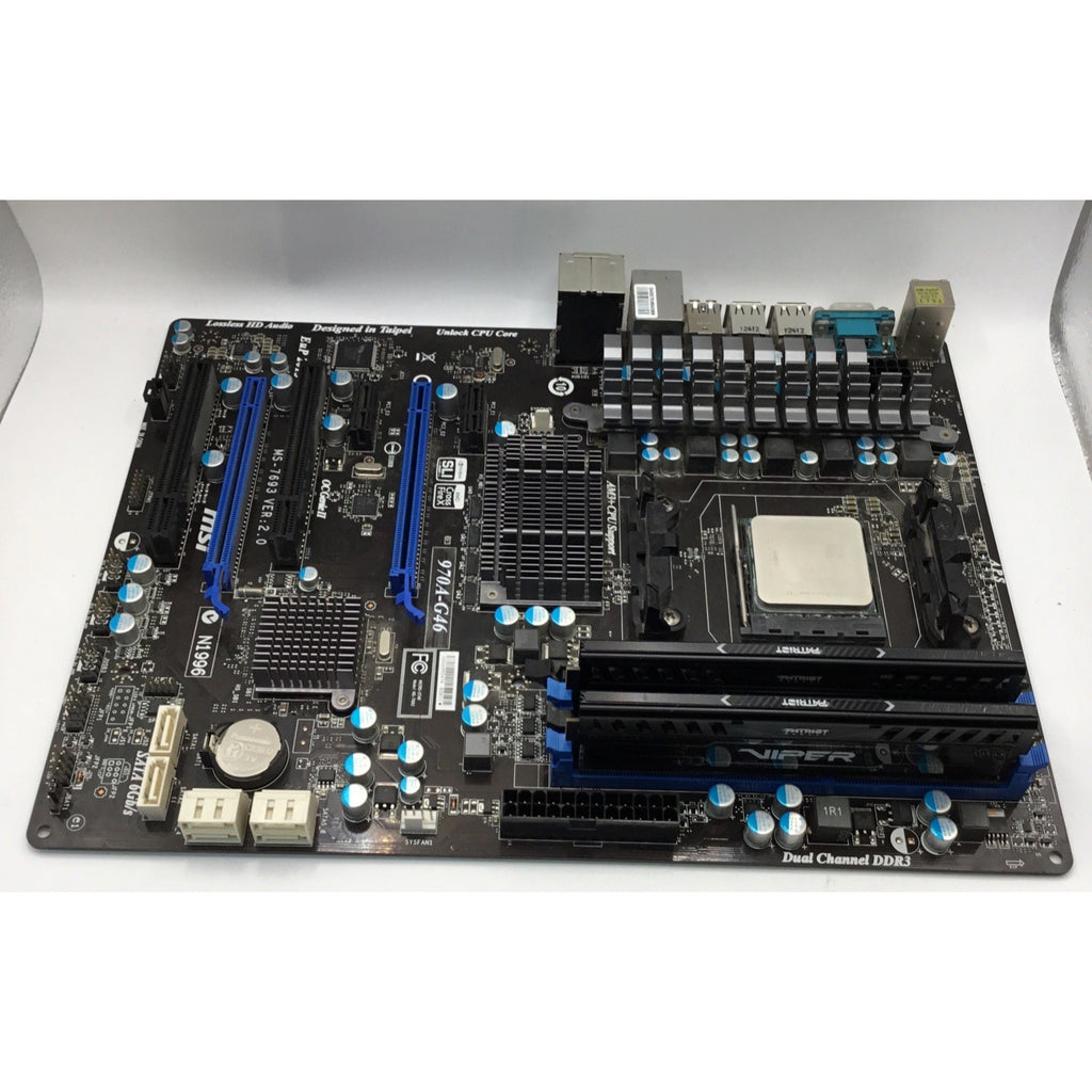 MSI 970A-G46 AM3+ Motherboard + AMD Phenom II CPU + 32 GB RAM + I/O PLATE
