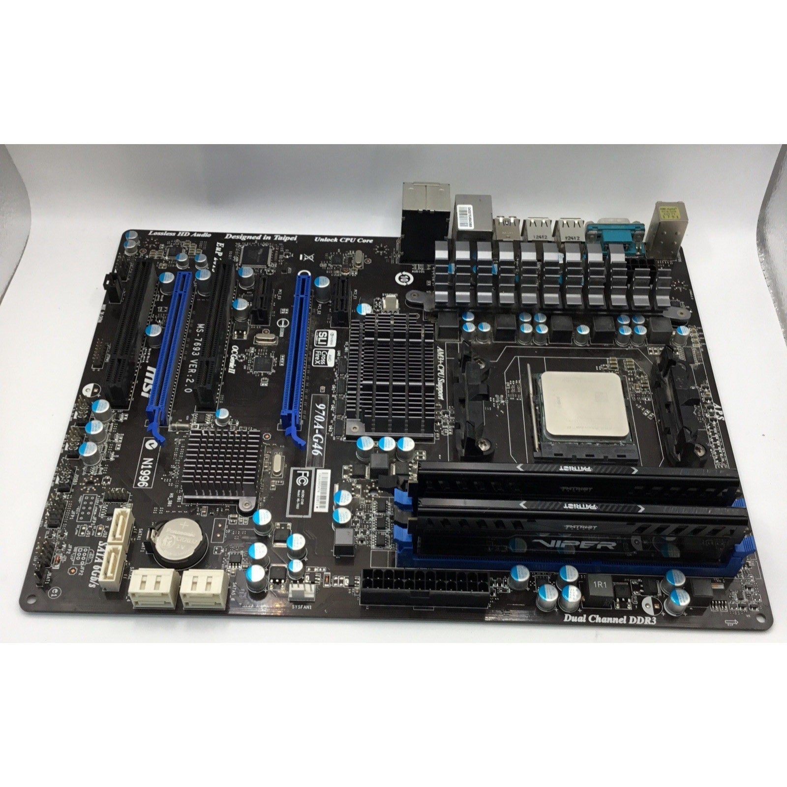 MSI 970A-G46 AM3+ Motherboard + AMD Phenom II CPU + 32 GB RAM + I/O PLATE