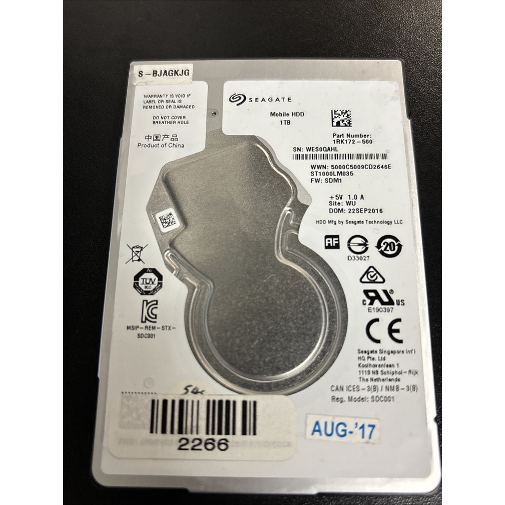 Seagate ST1000LM035 1TB Notebook Hard Drive P/N: 1RK172-500 FW: SDM1