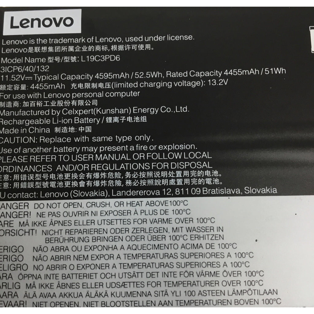 Lenovo Flex 5 14ARE05 14" Genuine Laptop 11.52V 4455mAh 52.5Wh Battery L19C3PD6