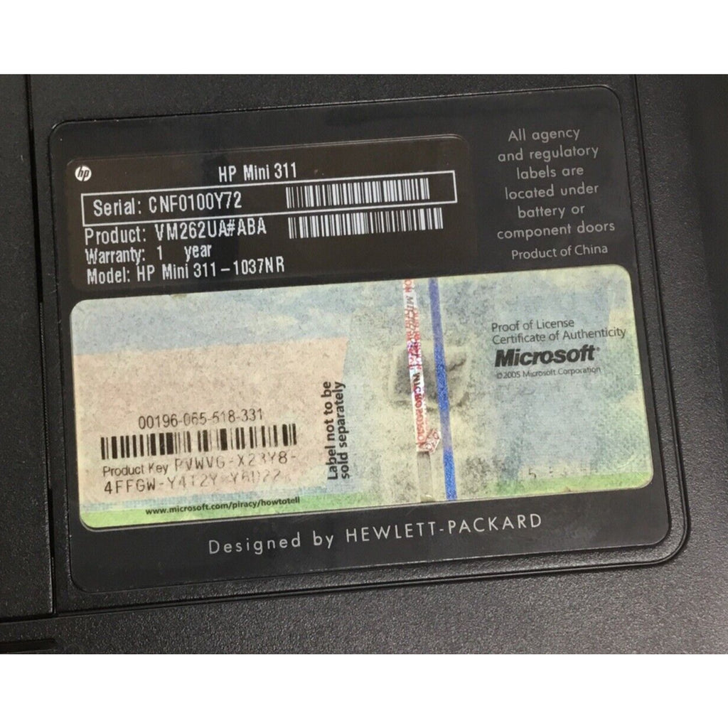 HP Mini 311 - 11.6in. Intel Atom, Black / Bad Battery / No HDD / (READ DESC)