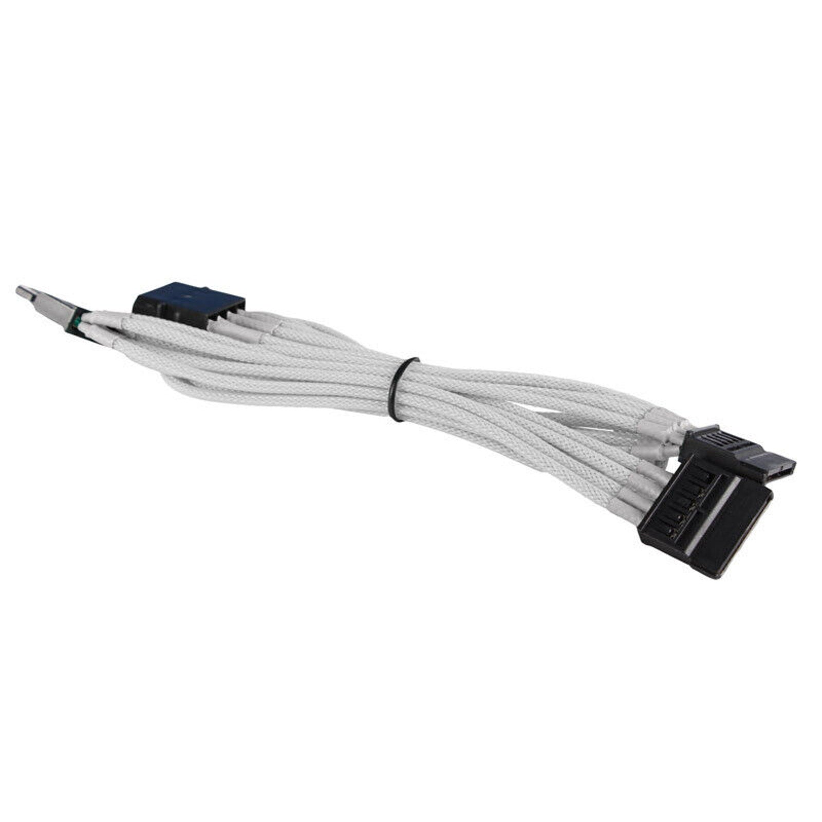 4-Pin LP4 Power to 3x SATA Power PC Adapter - Braided - White