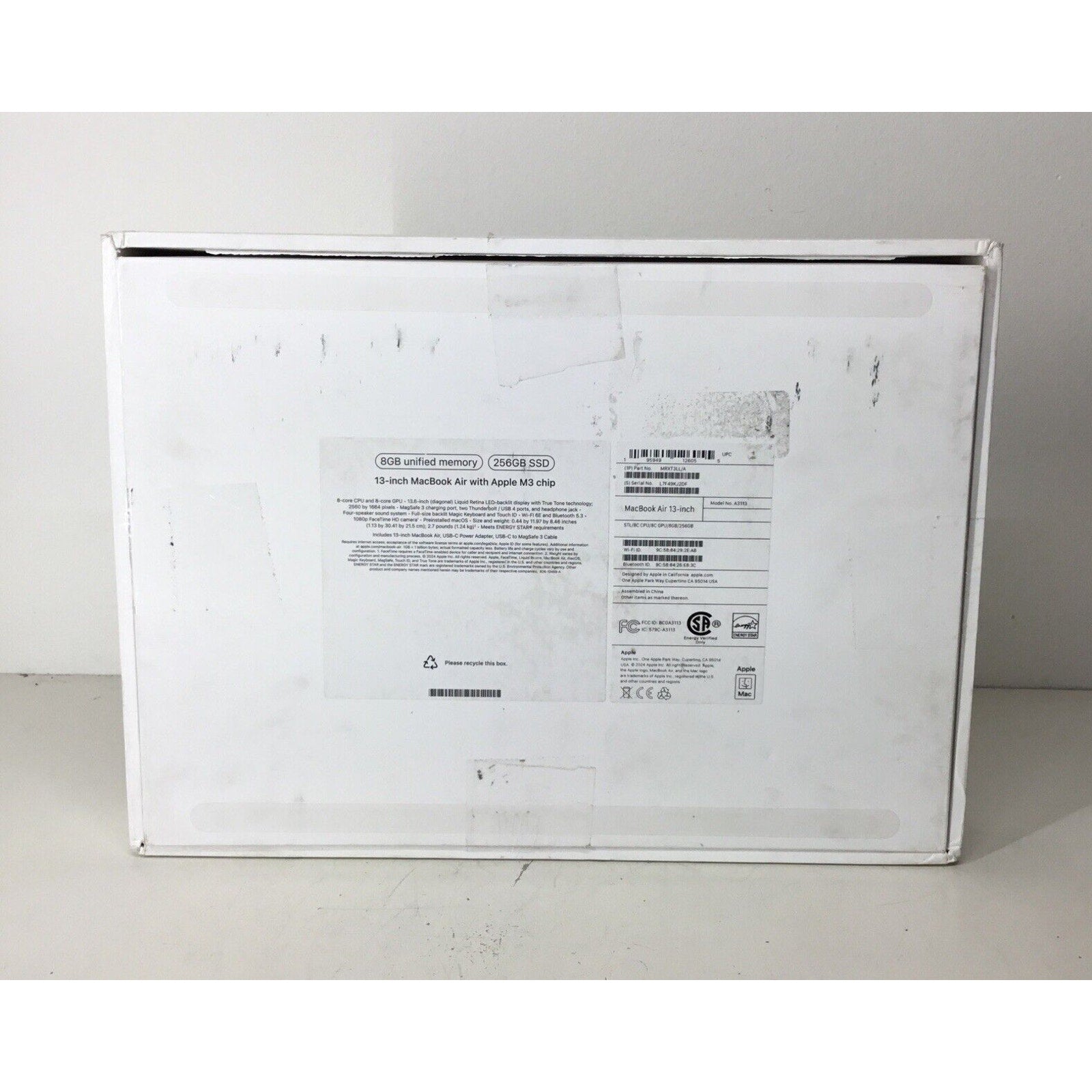 2024 Apple MacBook Air 13.6in M3 Chip 256 GB SSD 8GB RAM 8-Core GPU MRXT3LL/A