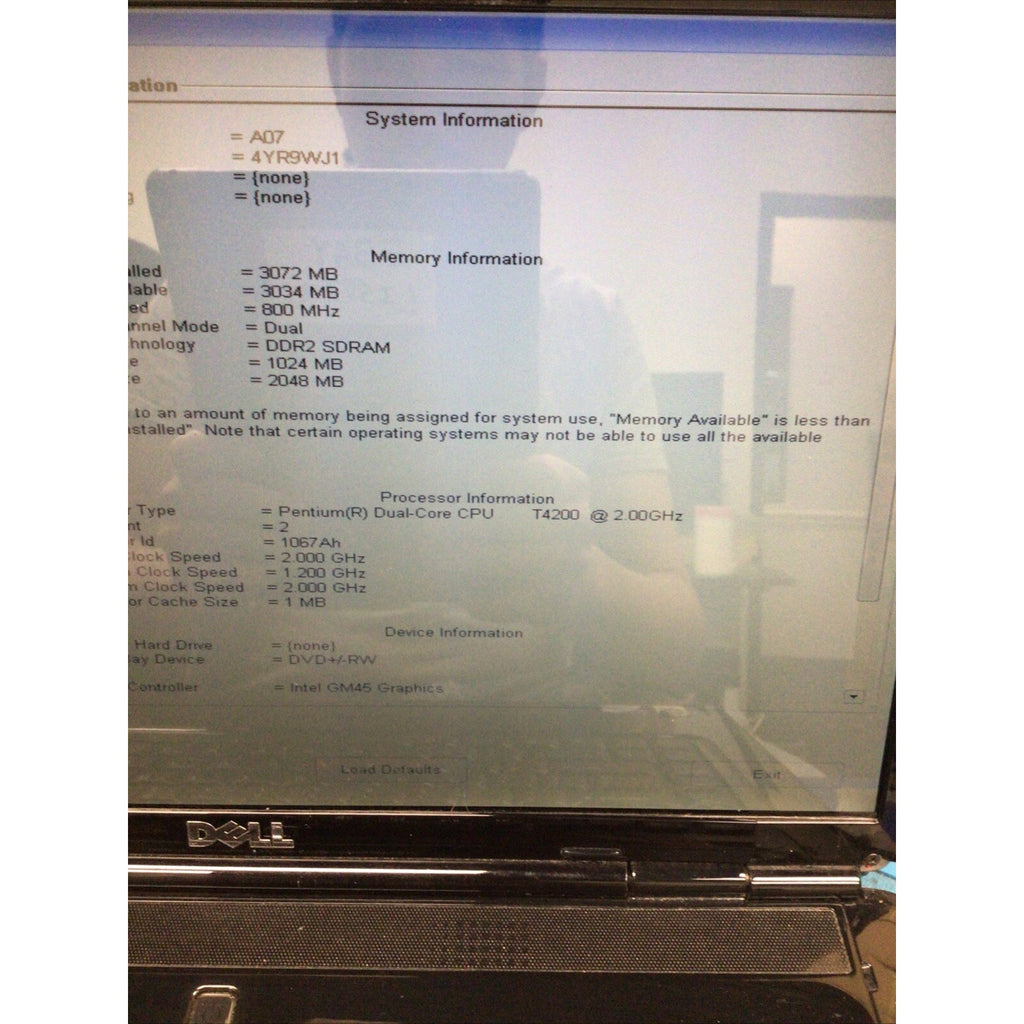 DELL Inspiron 1545 Pentium Dual Core T4200 3 GB RAM No HDD FOR PARTS or REPAIR