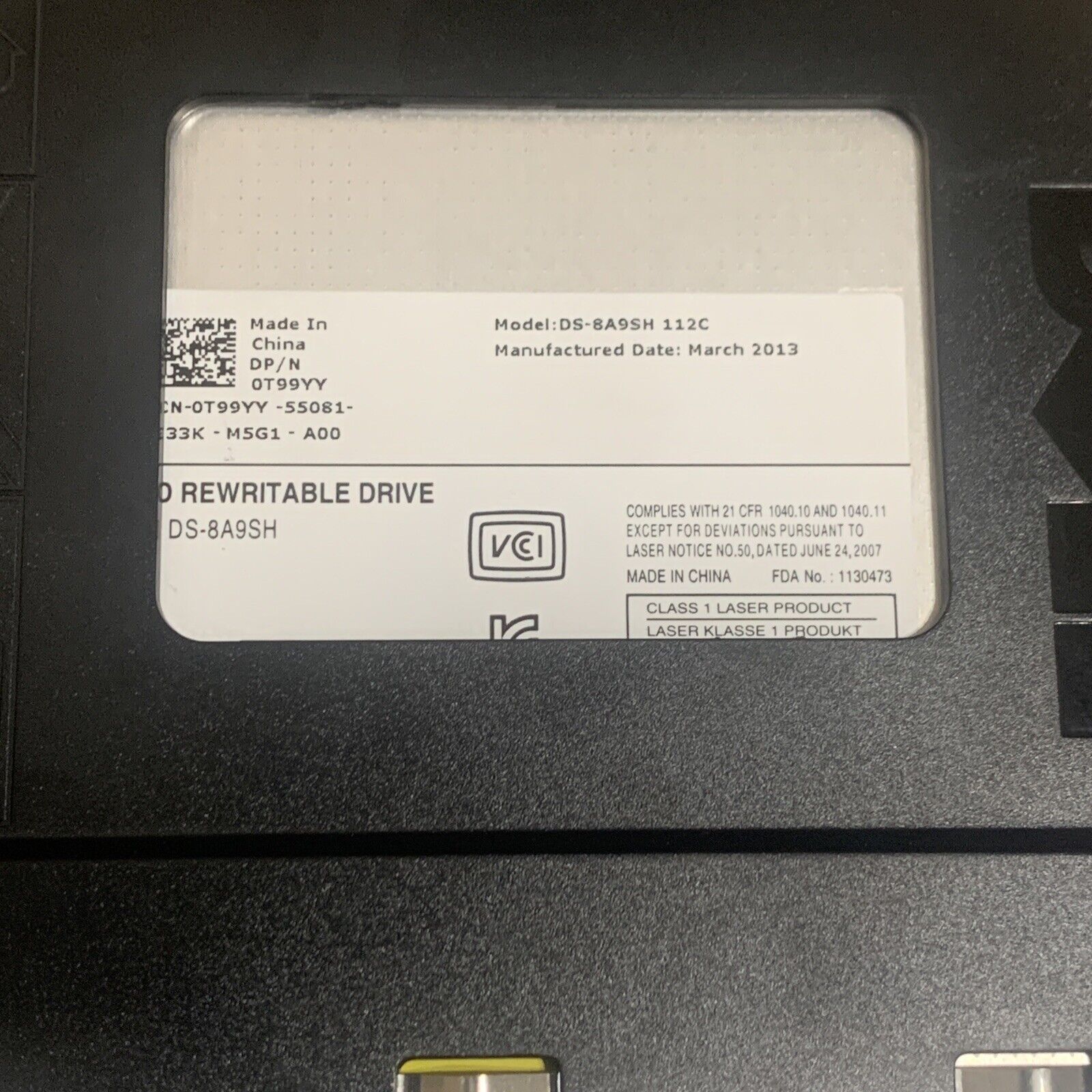 DELL DS-8A9SH 0T99YY OPTIPLEX 3020 9020 DVD RW DRIVE - TESTED - T99YY - No Bezel