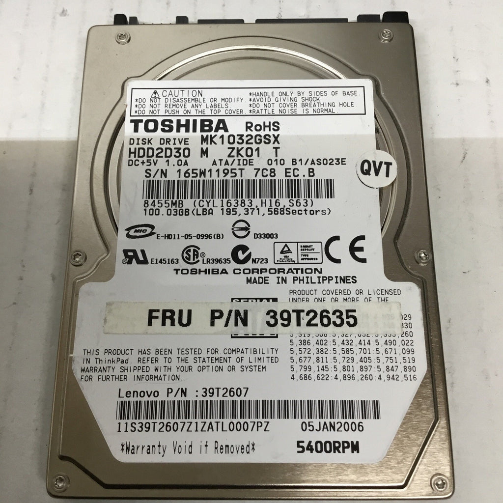 Toshiba MK1032GSX (HDD2D30 V ZK01 S) 100gb 2.5" Sata HDD