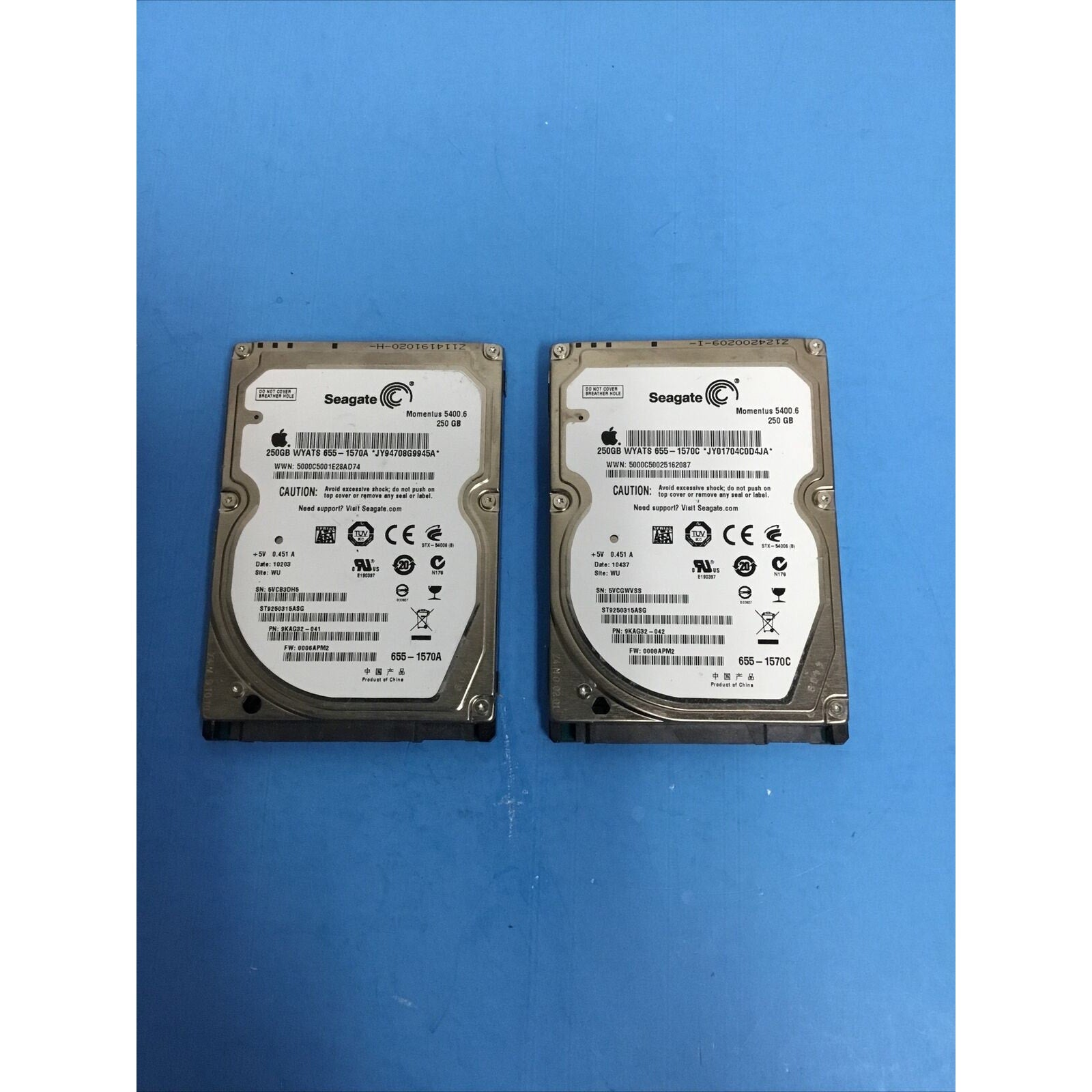 LOT: 2x ST9250315ASG 250GB Sata Hard Drive P/N: 9KAG32-042 5VC WU F/W: 0008APM2