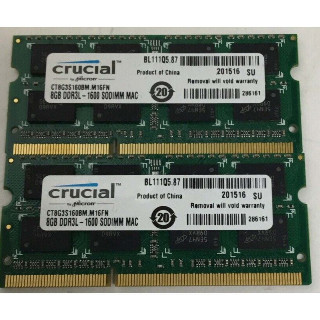 Lot of 2 Crucial 8GB PC3L-12800S DDR3L 1600MHz SO-DIMM RAM Free Shipping Tested