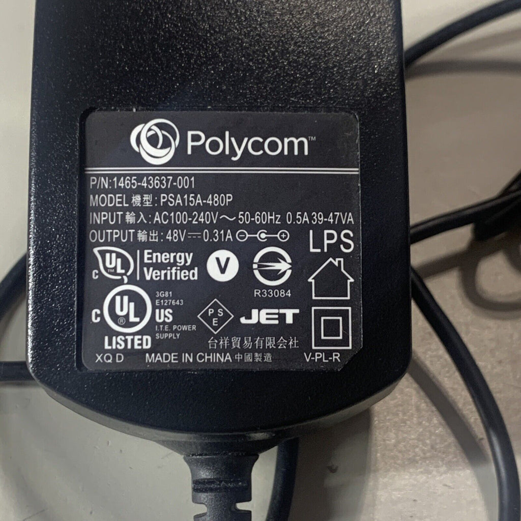 Polycom Power Supply 48V AC (1465-43637-001) PSA15A-480P for VVX phones *New*