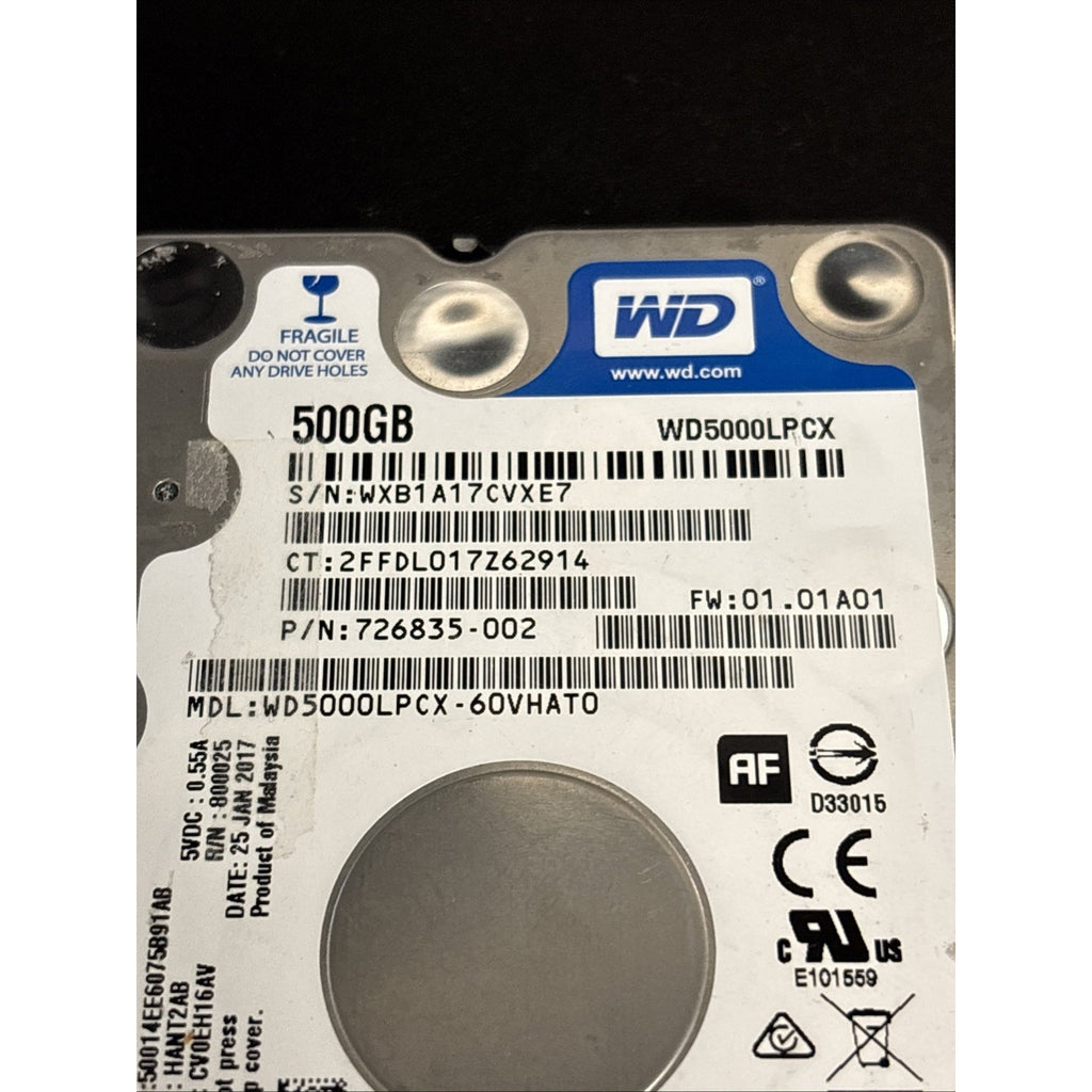 WD BLUE 500Gb 2.5" SATA HDD WD5000LPCX-60VHAT0 726835-002 5400RPM FW: 01.01A01