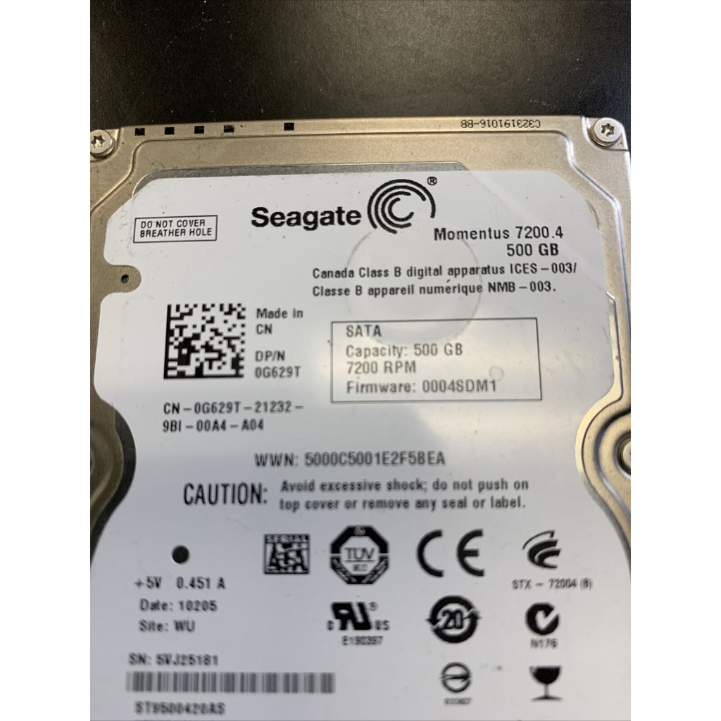 Seagate 500GB SATA 2.5" 7200RPM HDD Hard Drive ST9500420AS 9HV144-033 Dell G629T