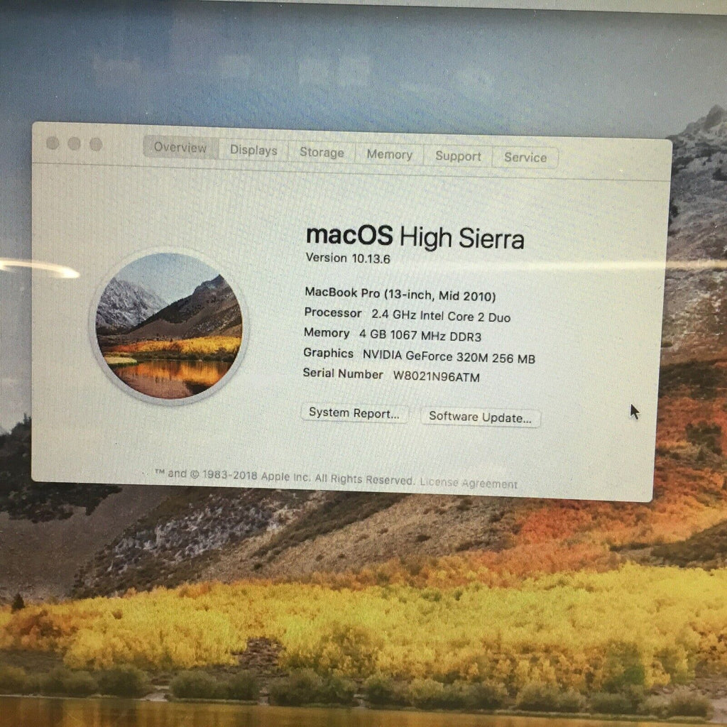 Used Apple MacBook Pro 13" 2010 Core 2 Duo 2.4GHz 4GB Ram 250GB HDD