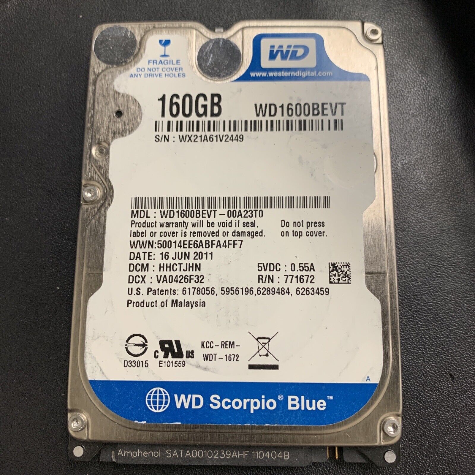 Western Digital Scorpio Blue 160GB Internal 5400RPM 2.5" WD1600BEVT-00A23T0 HDD