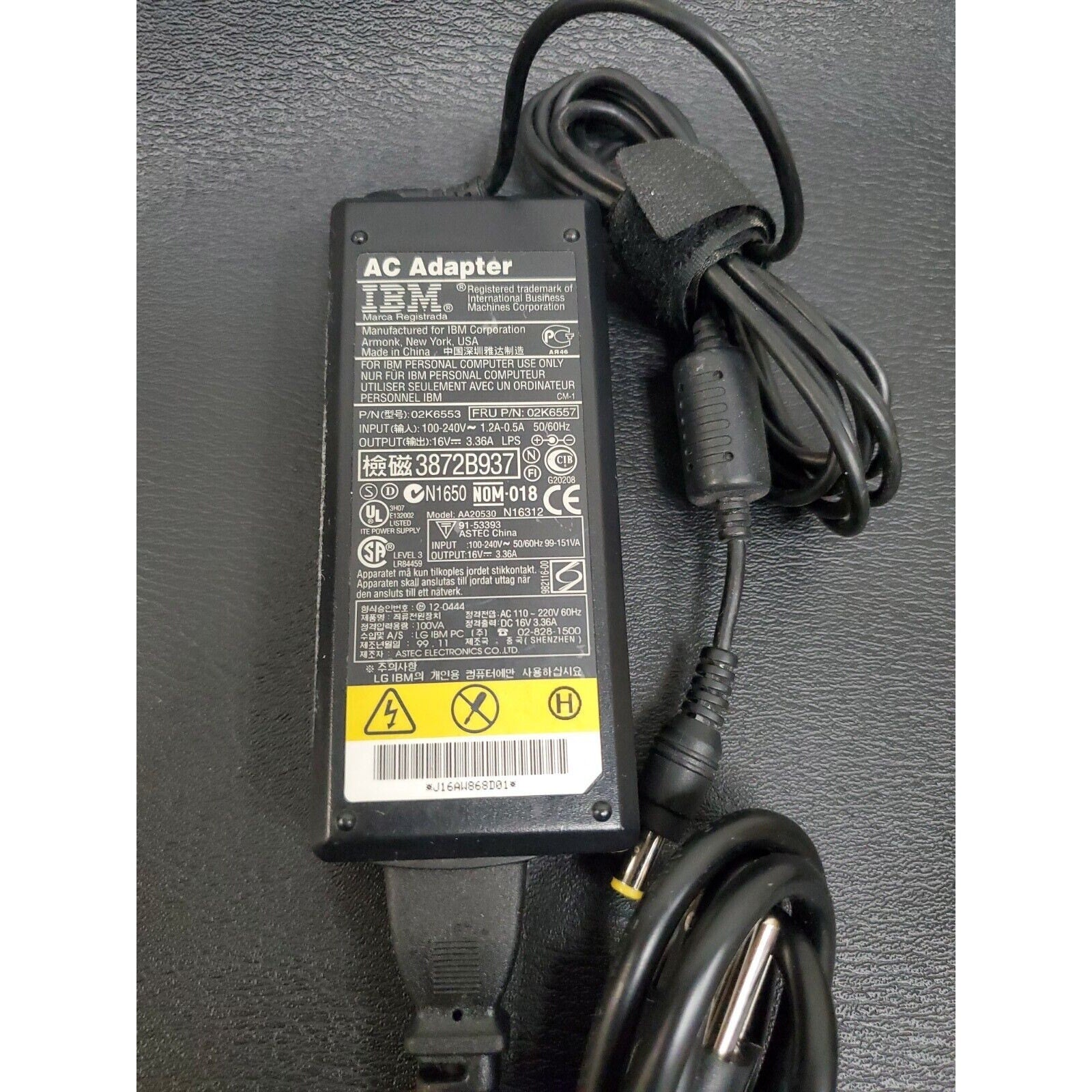 Genuine IBM 02K6557 AC Power Adapter DC 16V 3.36A Laptop Charger AA20530 N16312