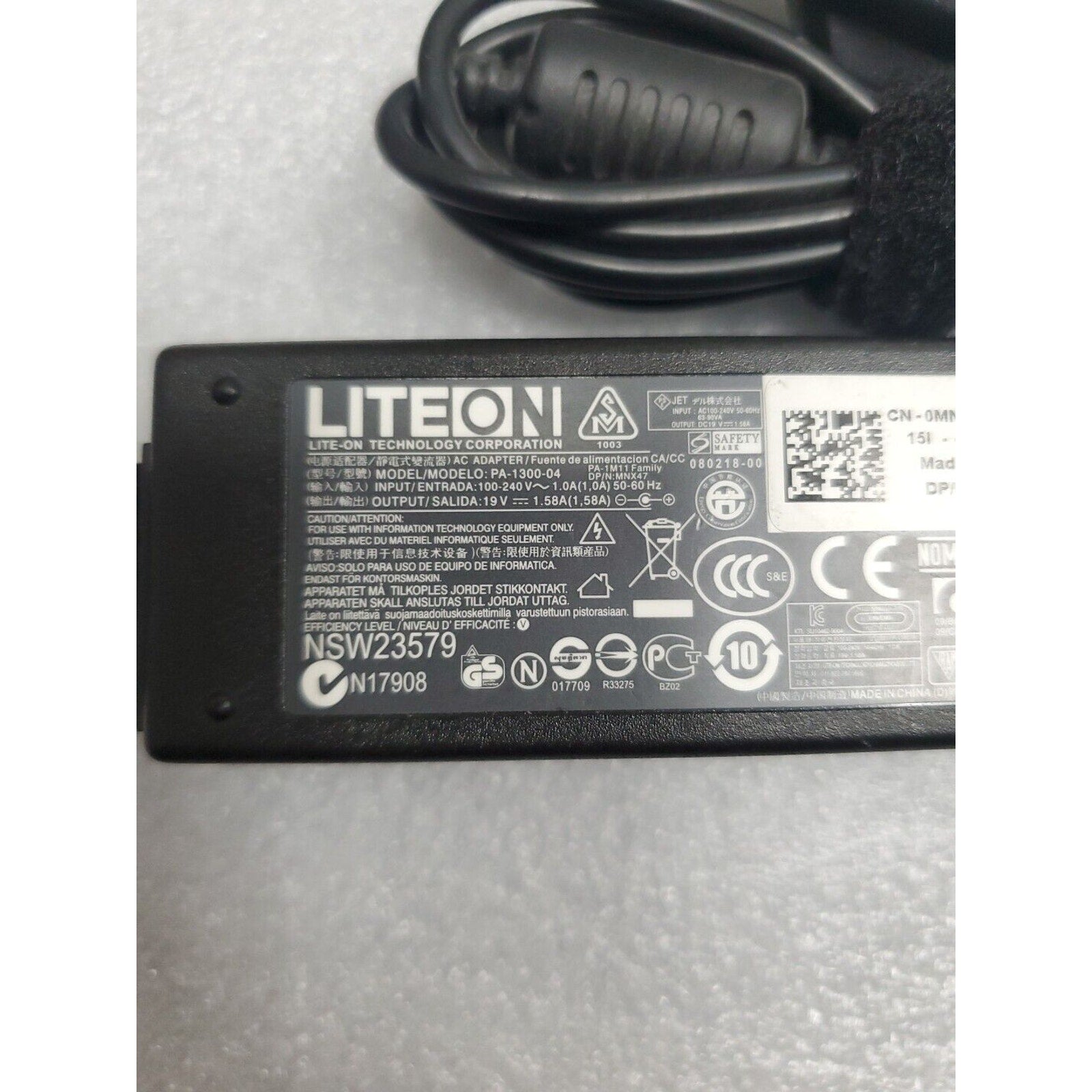 Liteon Dell PA-1300-04 MNX47 0MNX47 Power Adapter Cord 19V 1.58A 30W NSW23579