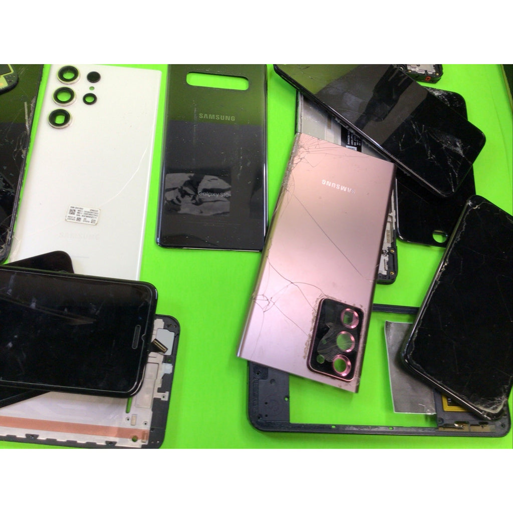 49 Pieces Unsorted Phone Screens Frames and Back Glass FOR PARTS or RECYCLING