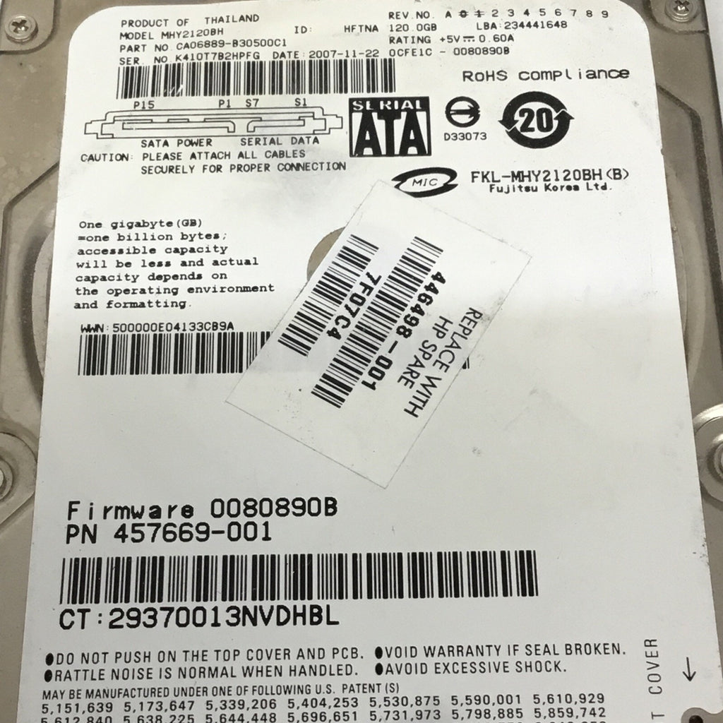 446498-001 Fujitsu HDD 120Gb Sata 1.5GB 5400 Rpm 2.5In
