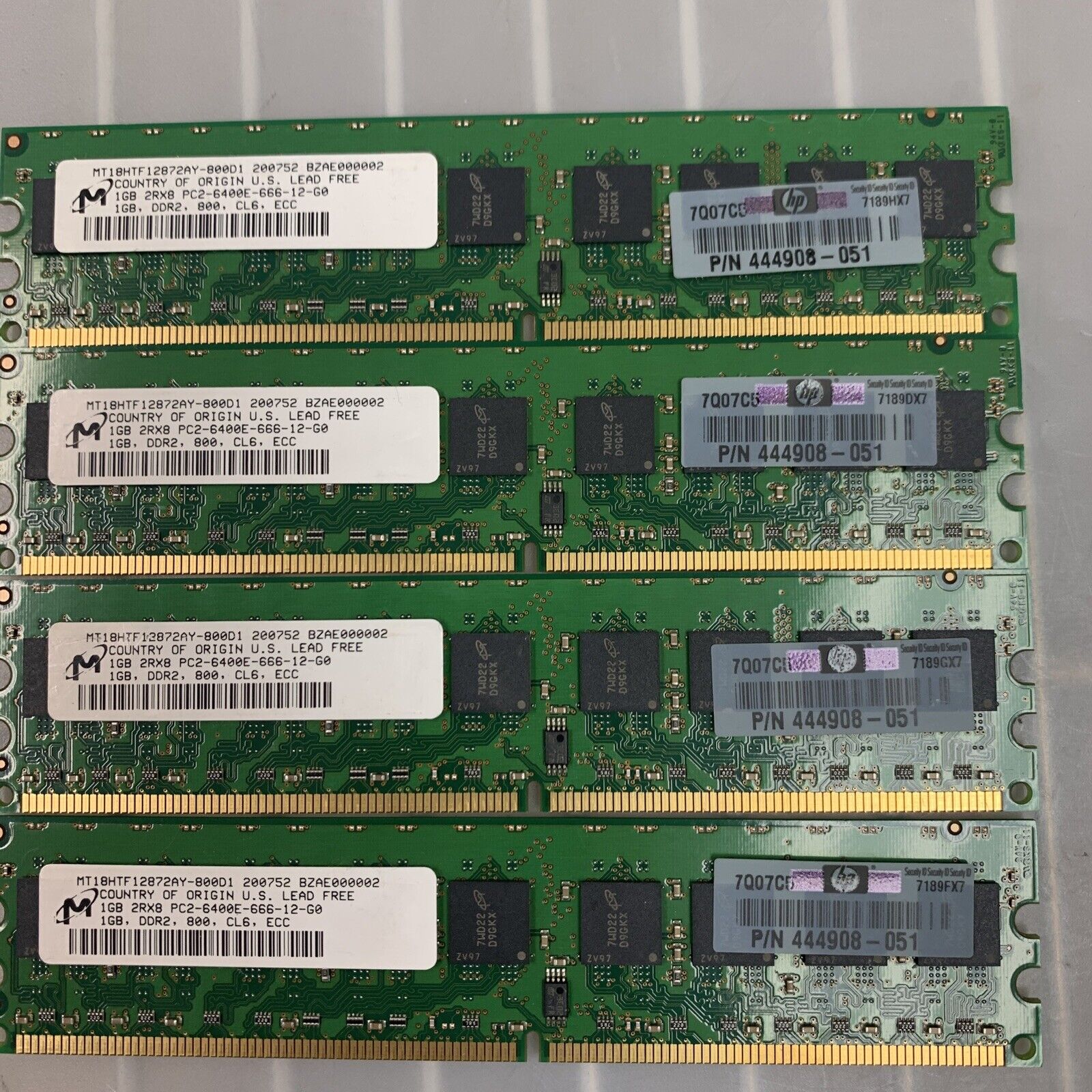 Lot Of 8 x HP 444908-051 1GB PC2-6400E DDR2 ECC RAM Server Memory