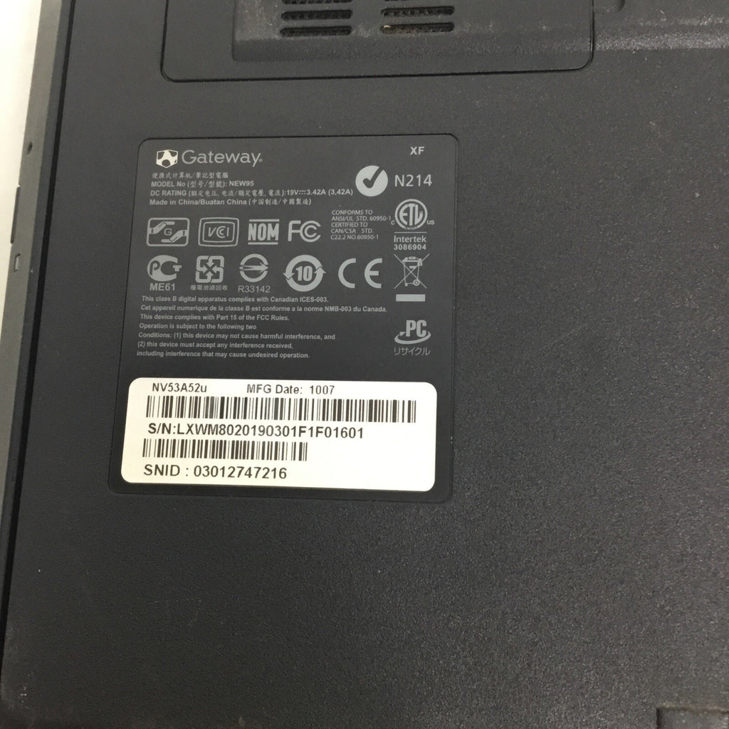 For Parts Gateway NV53A Laptop / No HDD / No Adapter / Bad Battery