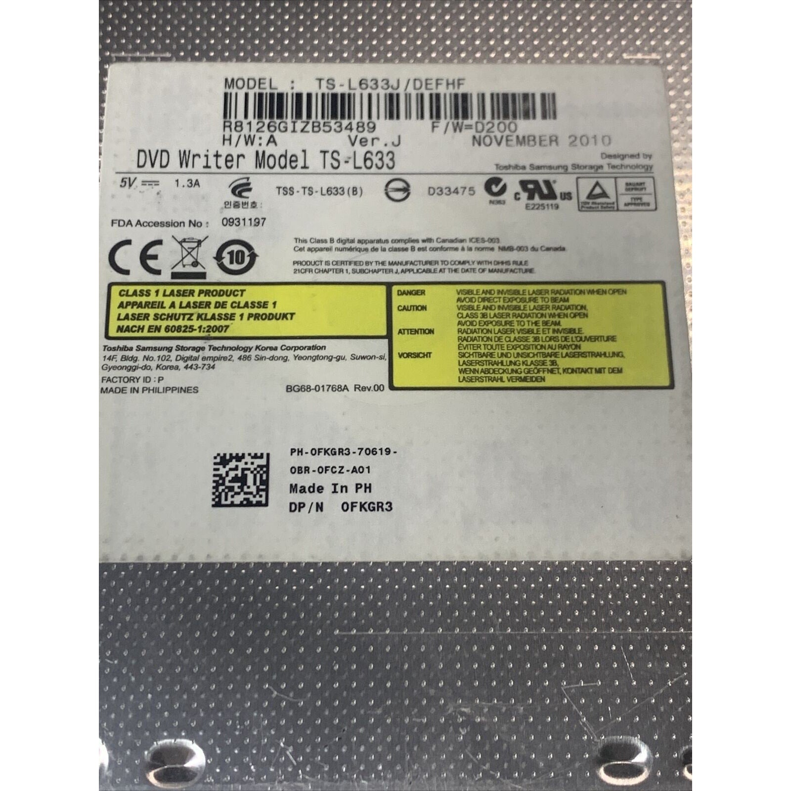 DELL TS-L633J DVD+/-RW 8X SATA OPTICAL DRIVE with Silver Bezel - 0FKGR3 / FKGR3