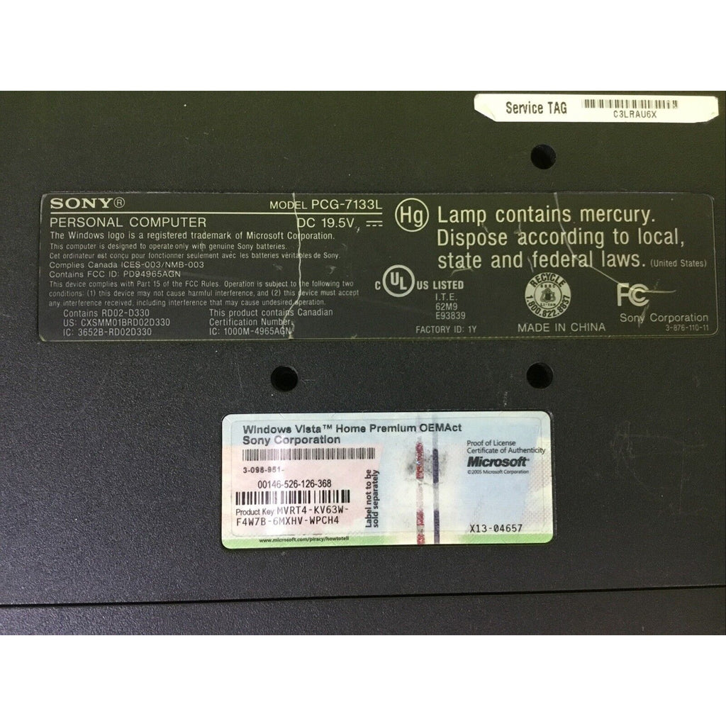 SONY Vaio VGN-NR430E Pentium Dual Core 1.86 GHz 2GB RAM FOR PARTS or REPAIR