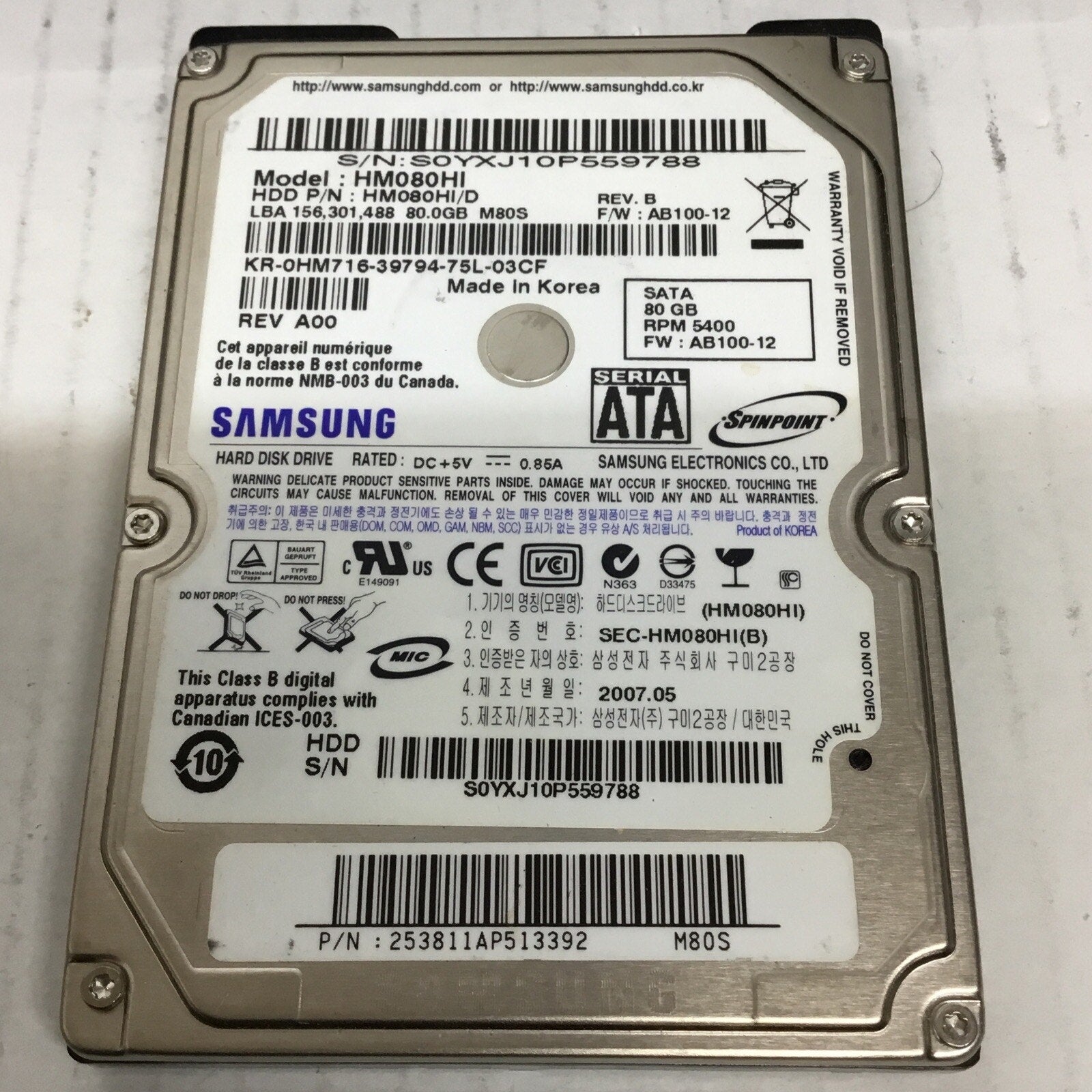 Samsung HM080HI/D 80GB 2.5" SATA Drive