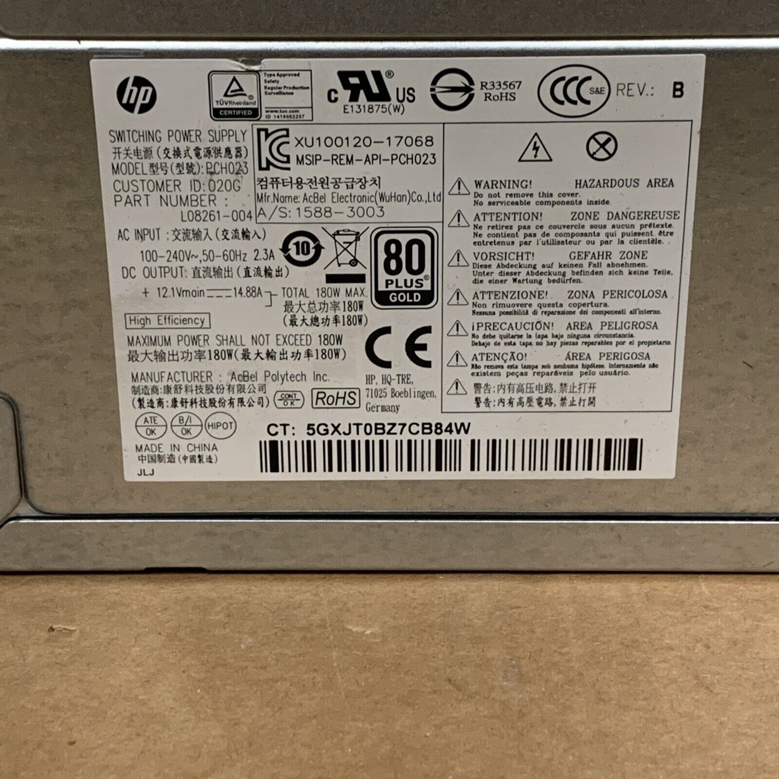 HP L08261-004 Computer Power Supply 180W