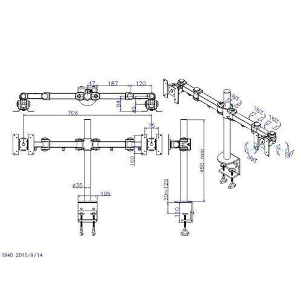 Dual Monitor Stand Desk Mount Bracket Adjustable Complete Kit Up to 24"