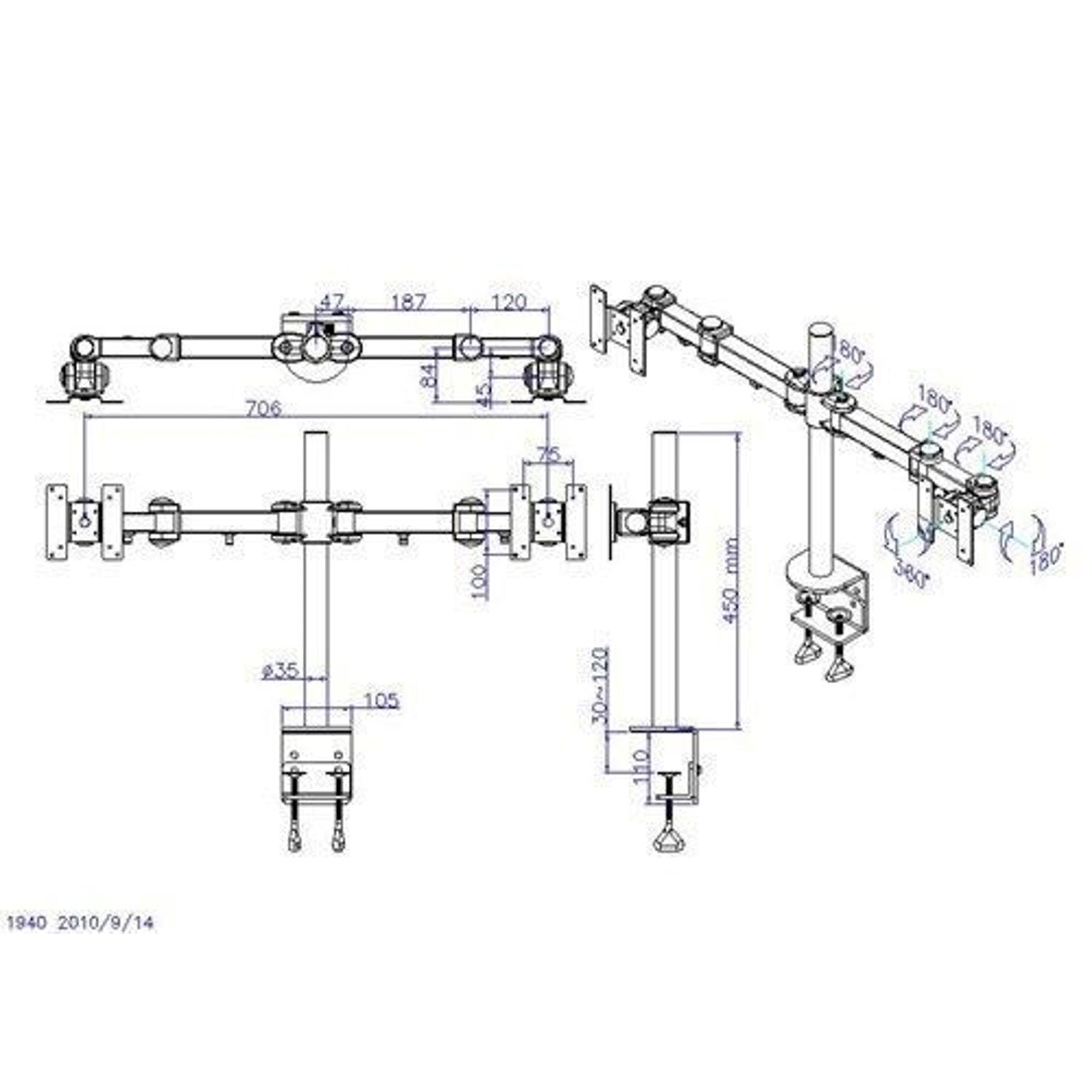 Dual Monitor Stand Desk Mount Bracket Adjustable Complete Kit Up to 24"