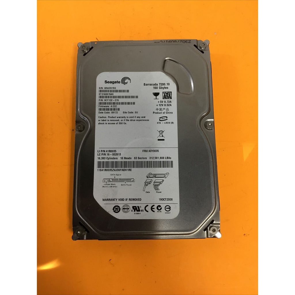 Seagate ST3160815AS 160GB Sata Hard Drive P/N: 9CY132-278 Site:SU Fimware: 4.CCC