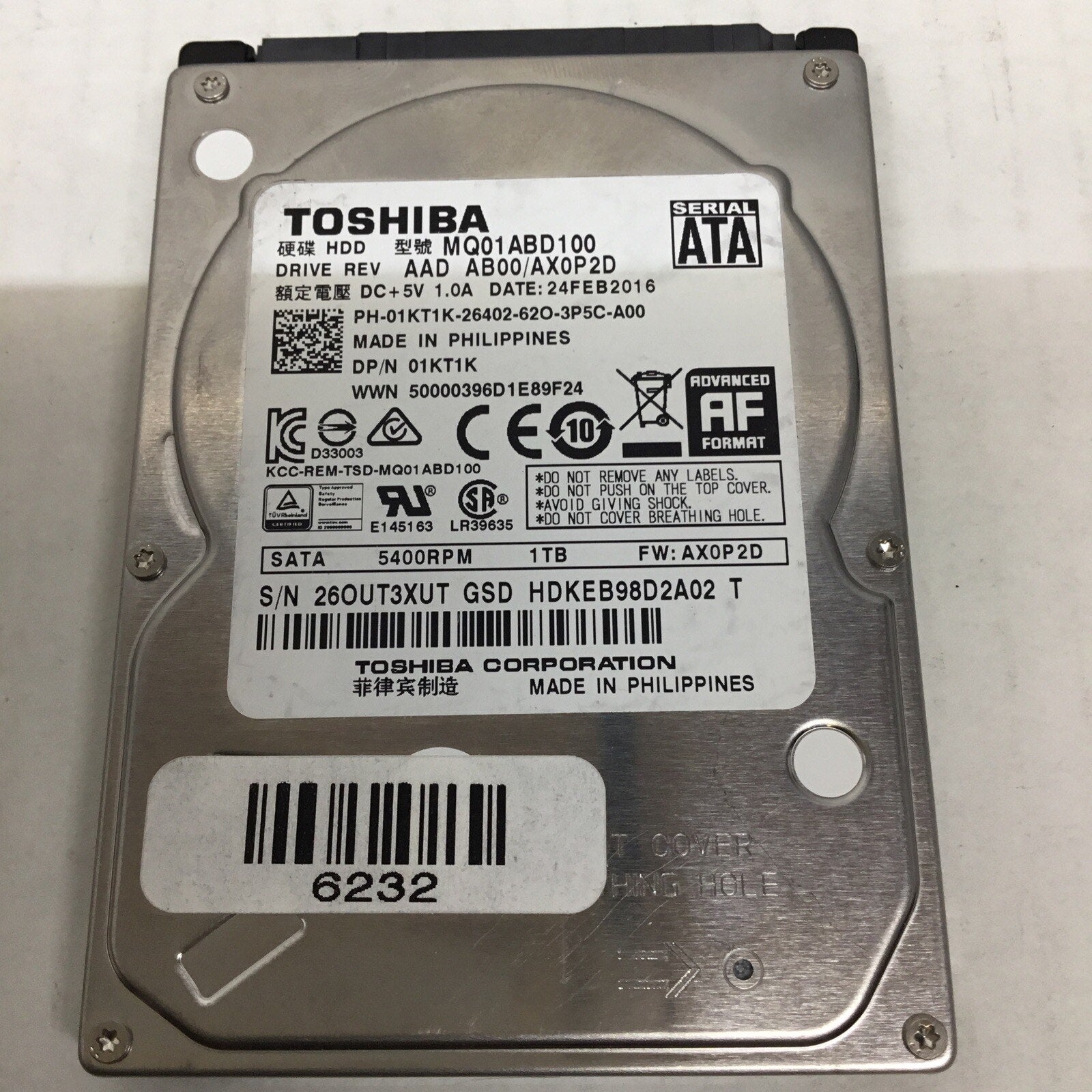 Toshiba MQ01ABD100 1TB 2.5" SATA Internal HDD