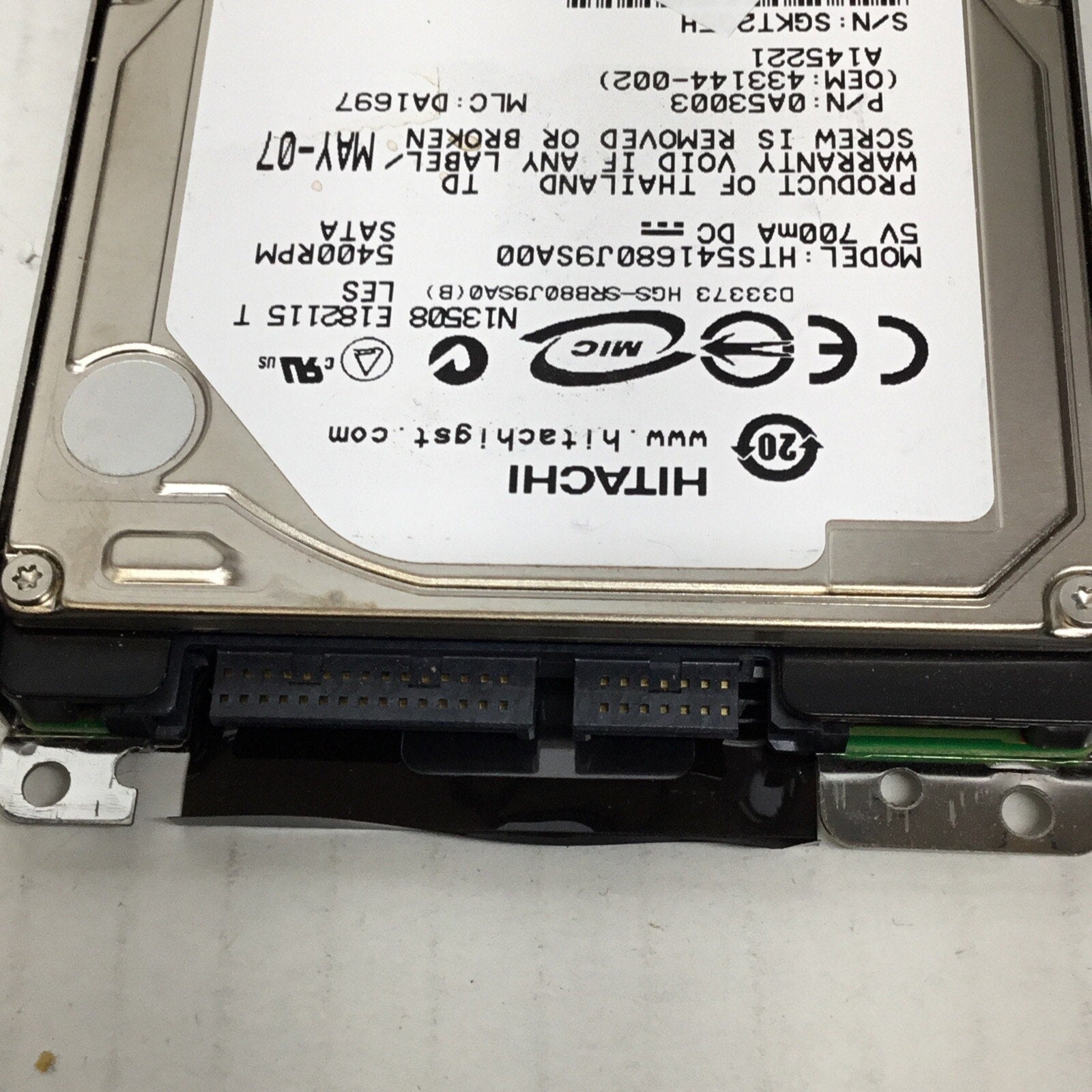 HITACHI 80 GB 5400 RPM SATA 2.5" (HTS541680J9SA00) Internal HDD W/ Caddy