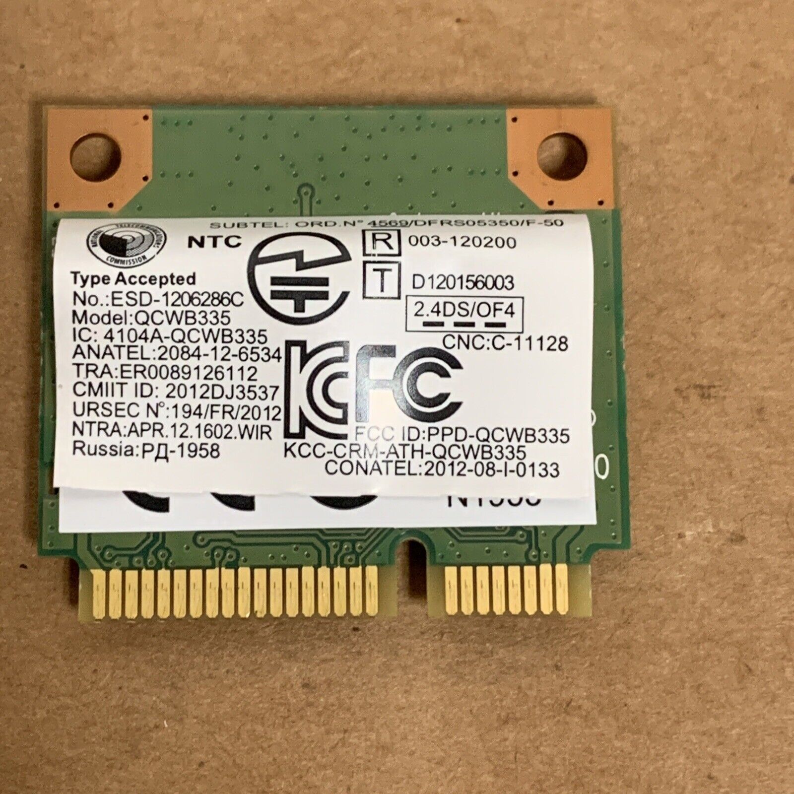 Lenovo IdeaPad QCWB335 Wifi + BT4.0 WCBN612AH-L6 Wireless LAN Network Card used