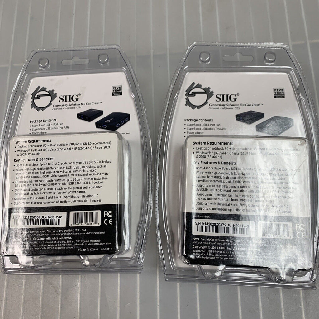 LOT of 2 x SIIG JU-H40312-S1 4-port USB 3.0 SuperSpeed USB Hub