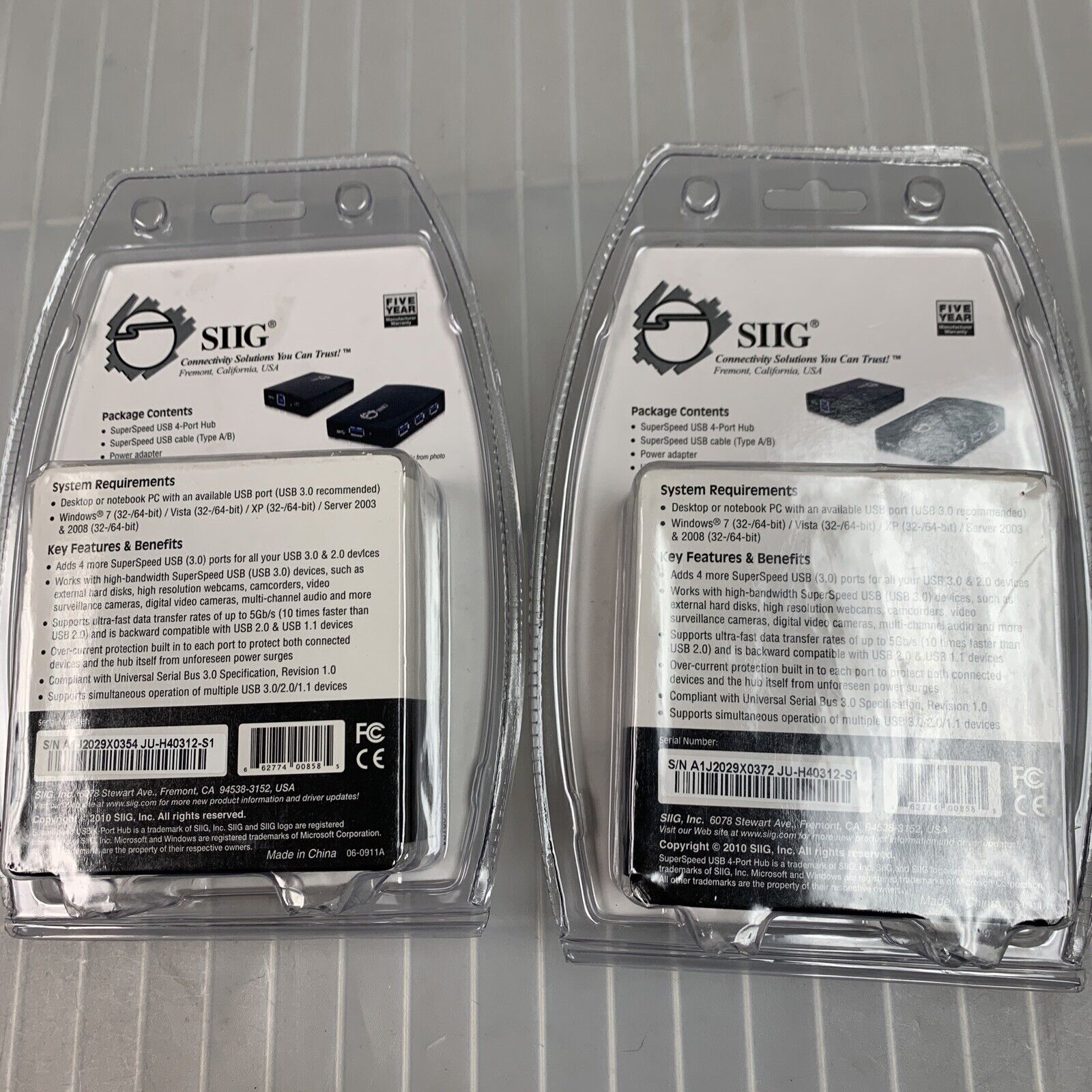 LOT of 2 x SIIG JU-H40312-S1 4-port USB 3.0 SuperSpeed USB Hub