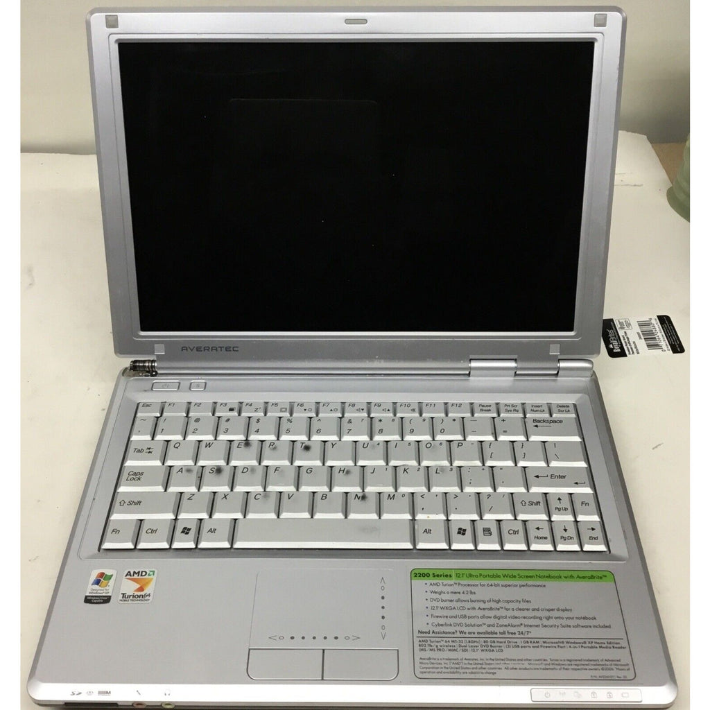 For Parts Averatec AMD Turion 2200 Series No Adapter No HDD Doesn't Boot