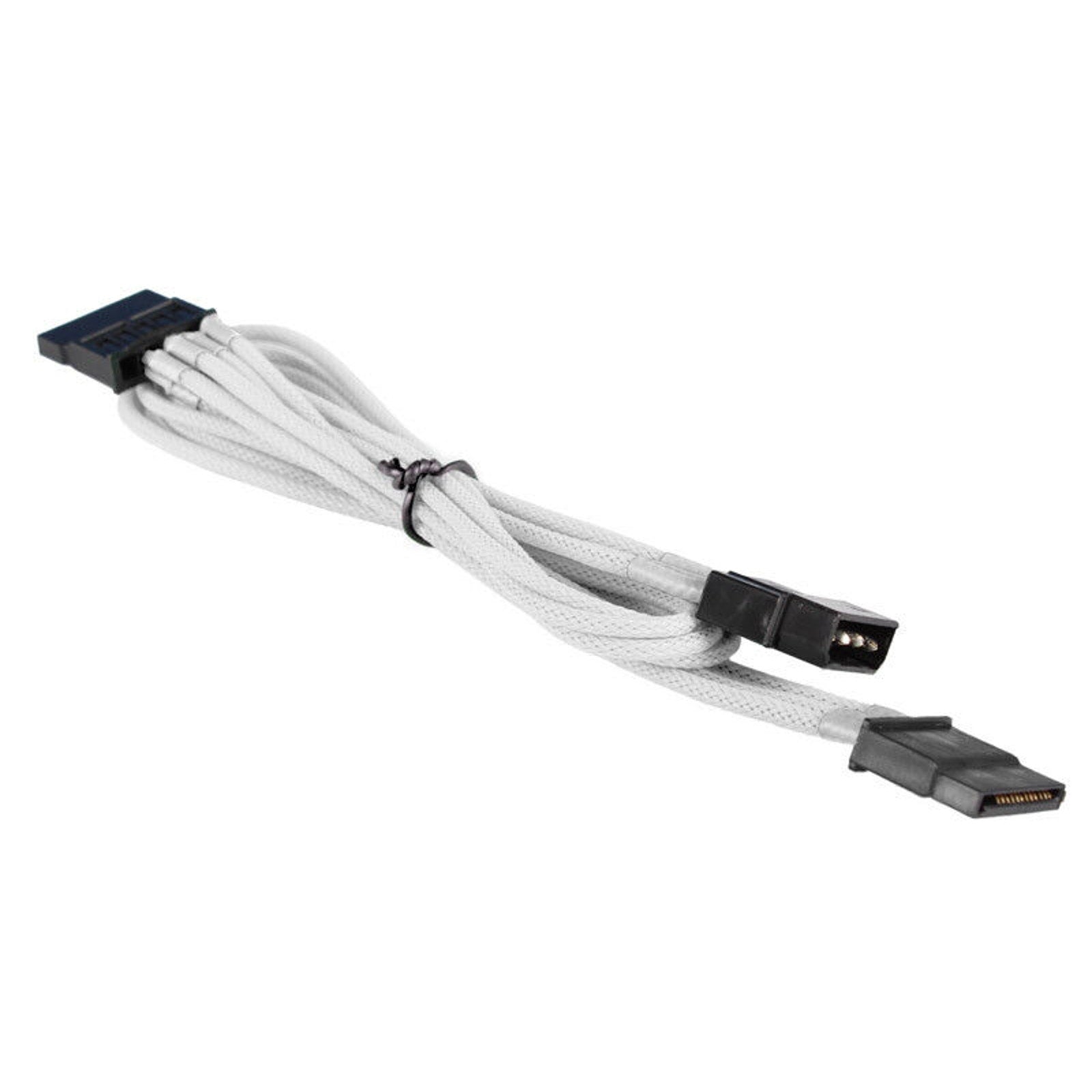 4-pin LP4 Power to 2x SATA Power Adapter Cable - Braided - White