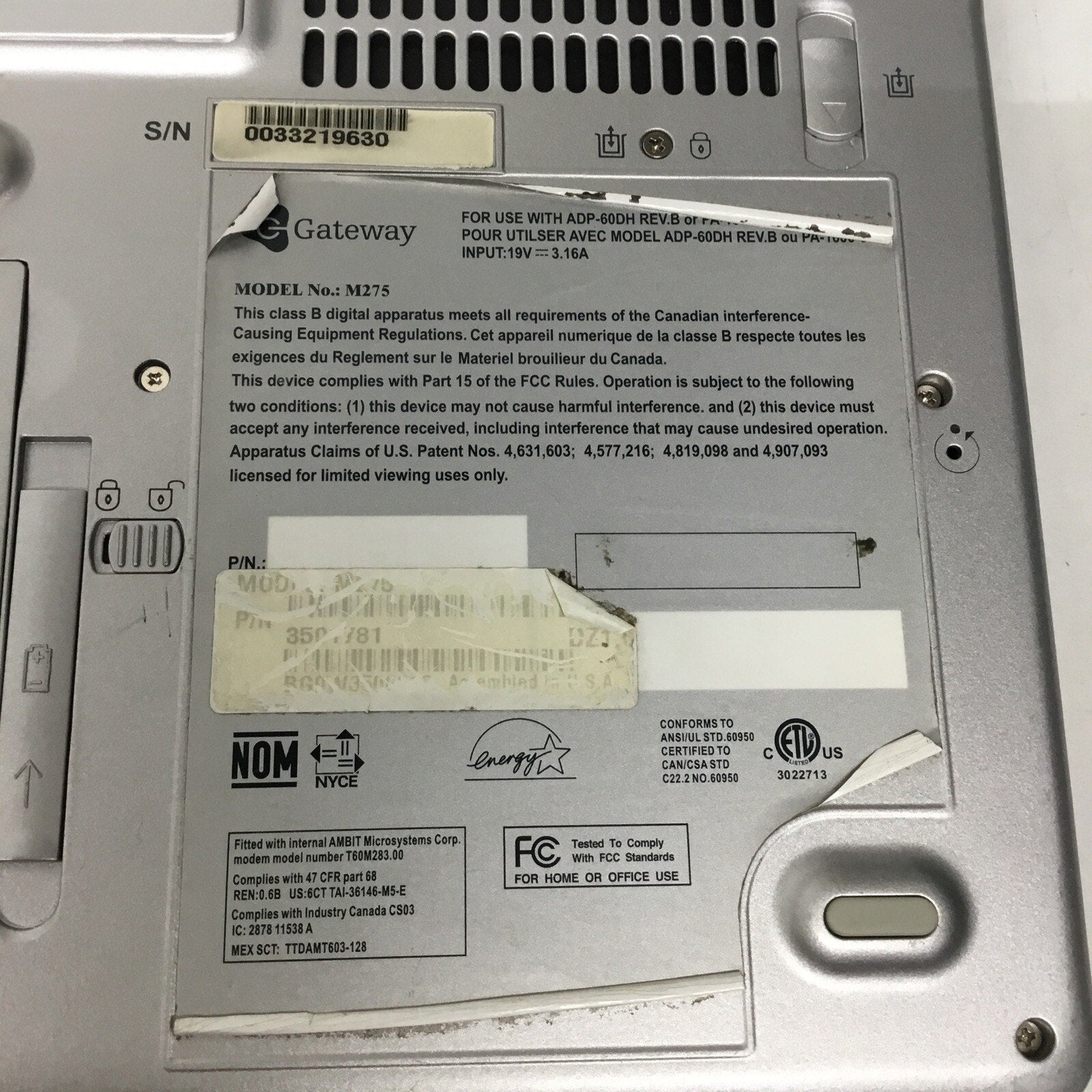 Gateway M275 Folding Tablet Laptop Not Able To Test. - For Parts Only