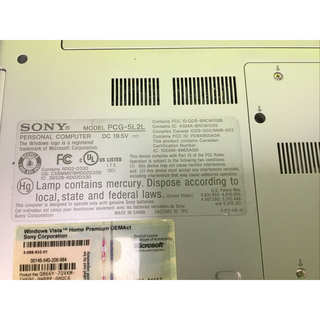 Sony VAIO VGN-CR510E FOR PARTS or REPAIR PCG-5L2L