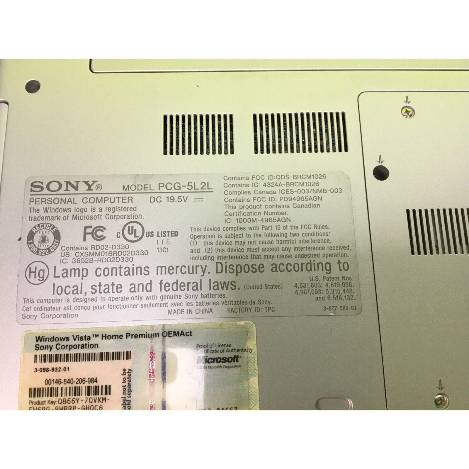 Sony VAIO VGN-CR510E FOR PARTS or REPAIR PCG-5L2L