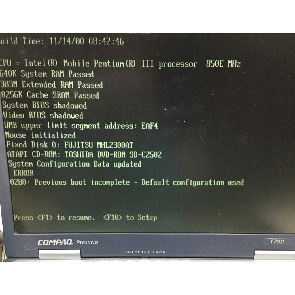 Compaq Presario 1700 Windows XP Good Condition With Adapter