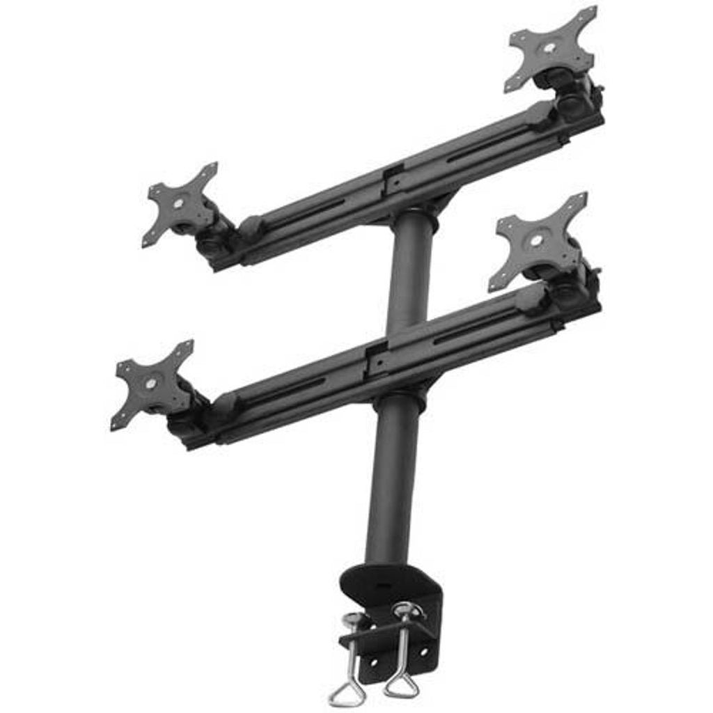 MonMount Quad Monitor Mount - Up to 27-Inch Screens - Clamp Style - Black