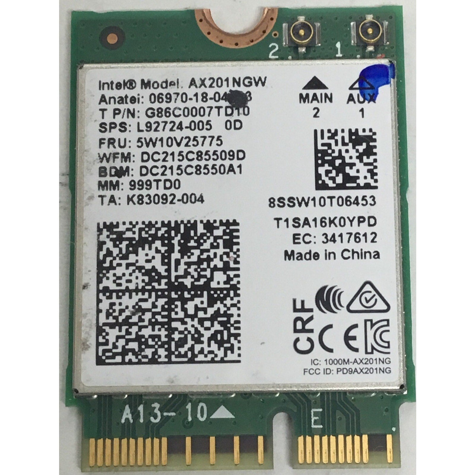Genuine Intel AX201NGW P/N: G86C0007TD10 Wireless Card