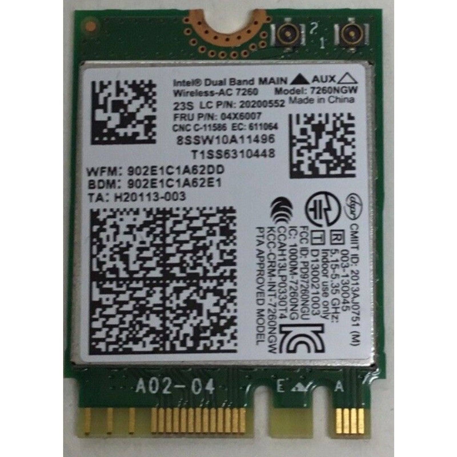 Lenovo Intel 7260NGW WiFi card N7260 20200552 04X6009