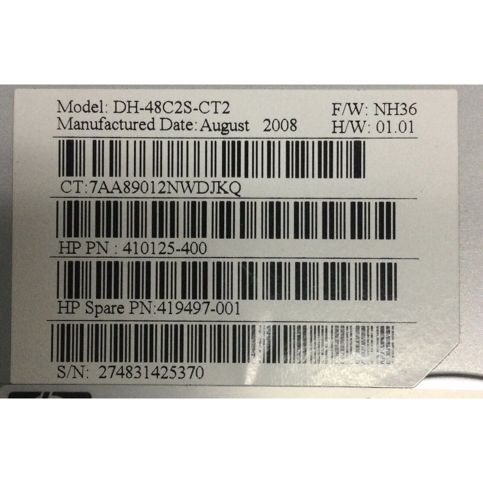 HP DH-48C2S-CT2 CD-RW/DVD-Rom Drive (HP PN: 410125-400) (HP Spare PN: 419497-001