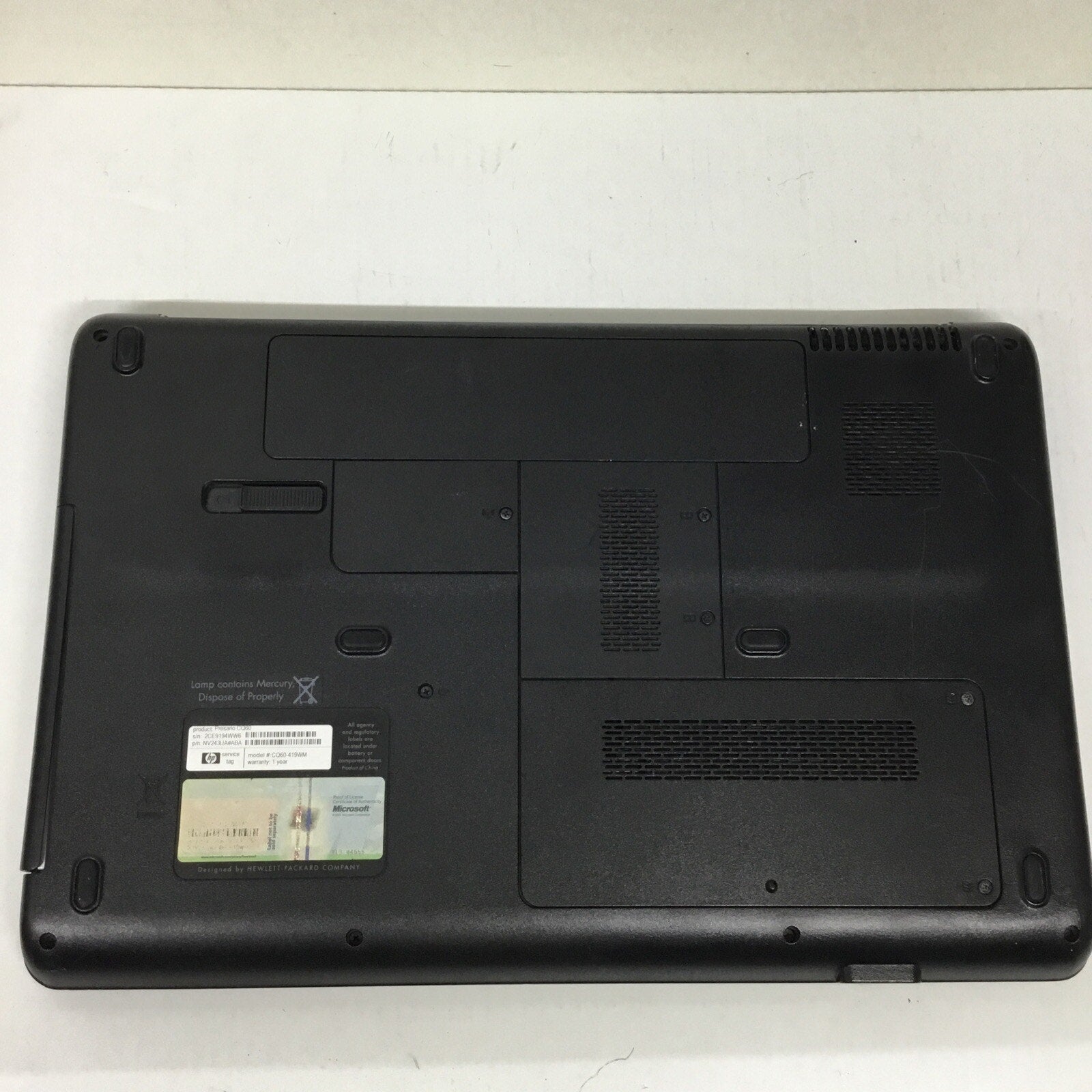 Compaq Presario CQ60-419WM, AMD Sempron @2.1GHz, 3GB RAM, No HDD/OS, Read