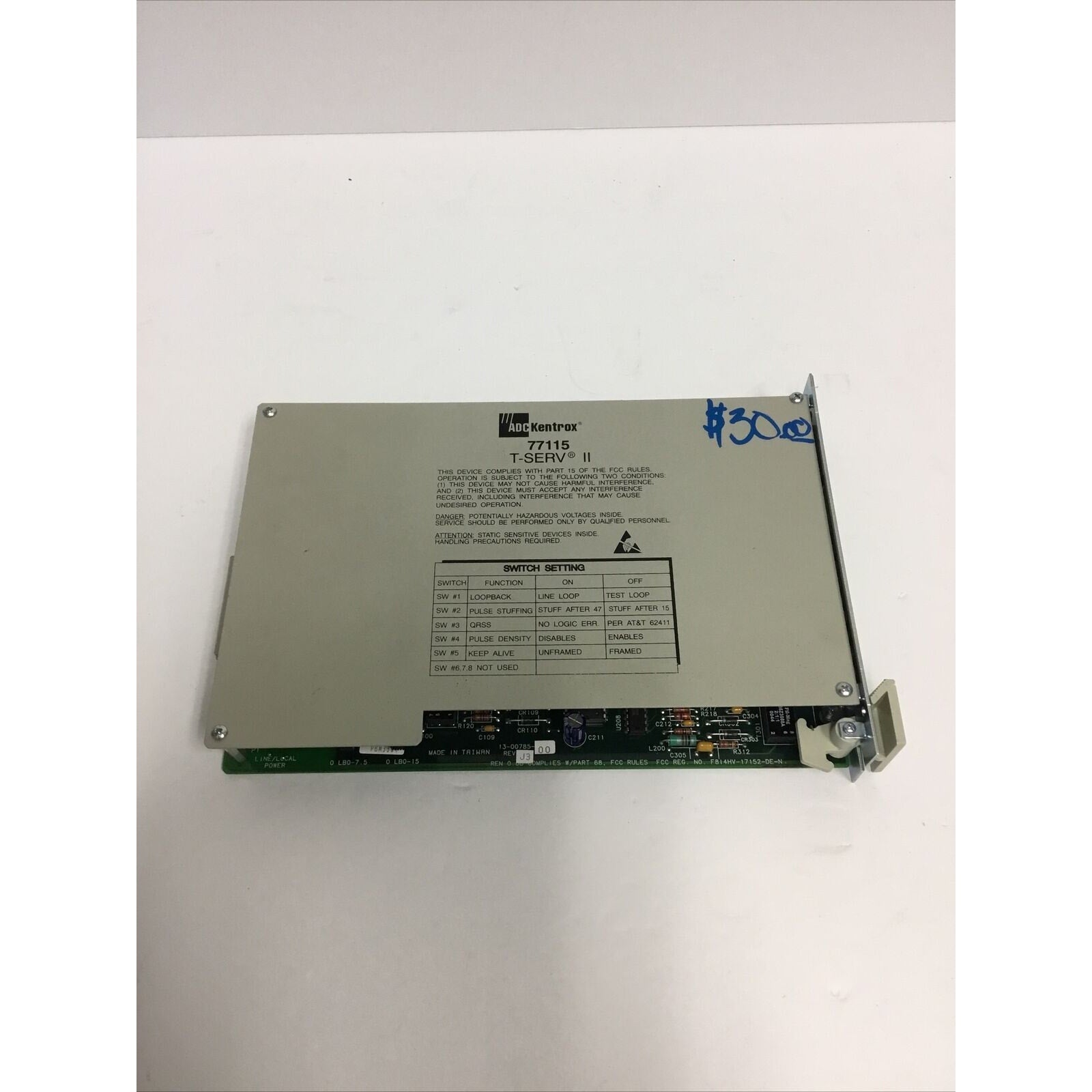 ADC Kentrox 77115 -L2 T-Serv II T1 Channel Service Unit, Plug-In Card
