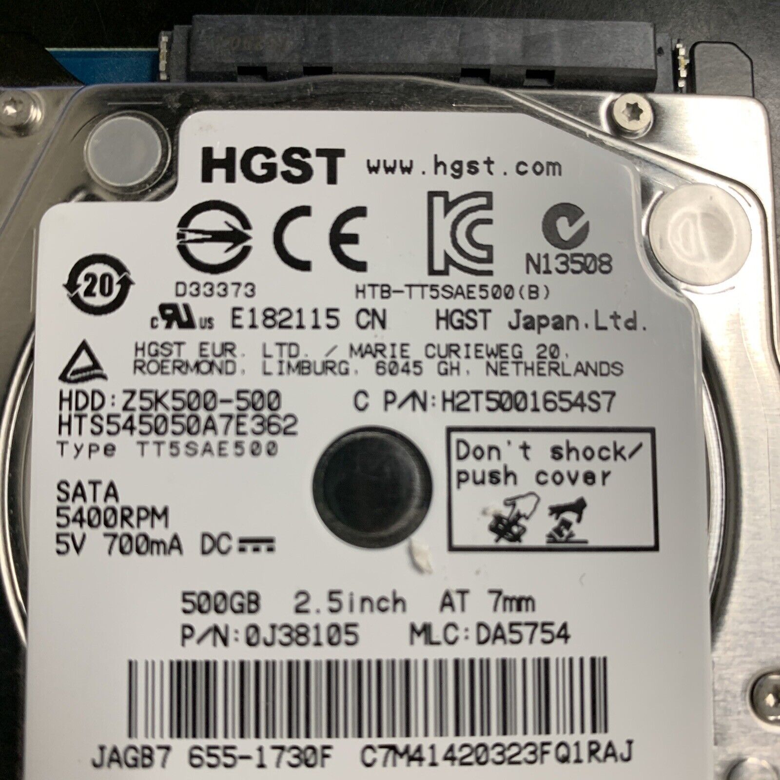 HGST Z5K500-500 HTS545050A7E362 500GB 2.5 in SATA Laptop Hard Drive P/N: 0J38105
